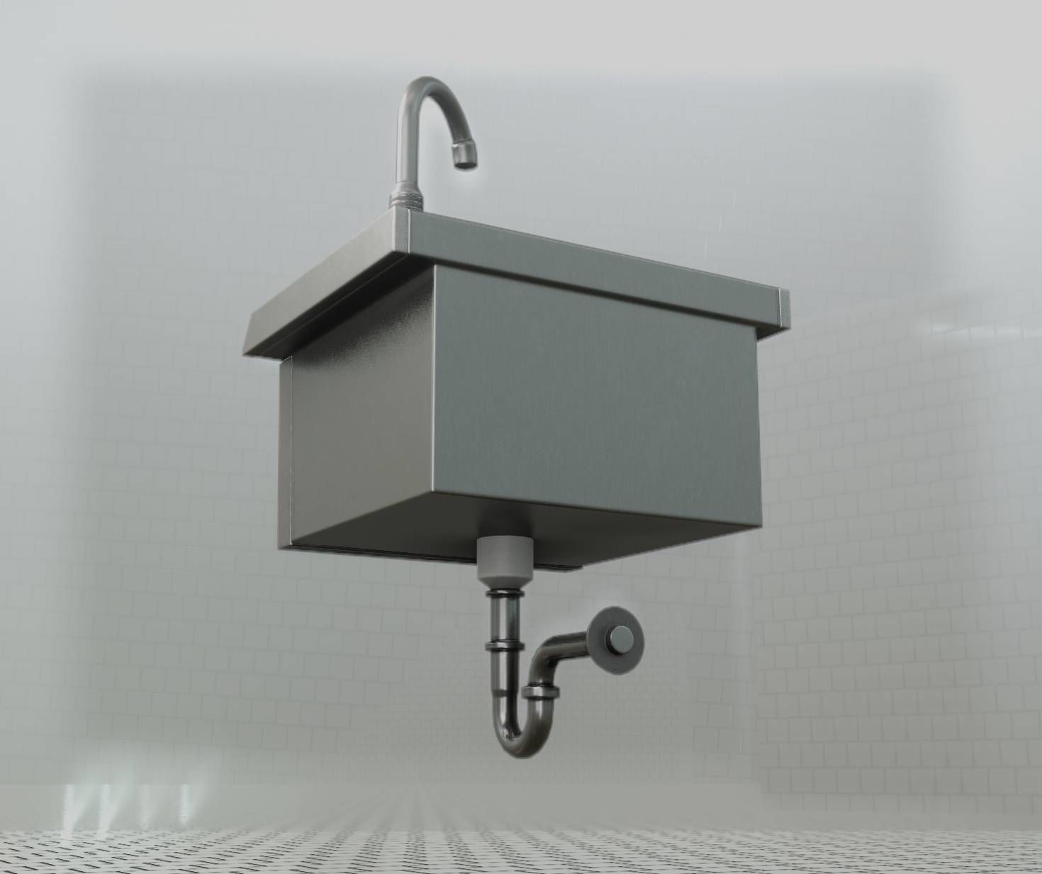 Public Metal Sink - 2 - Simple Low-poly 3D model_68