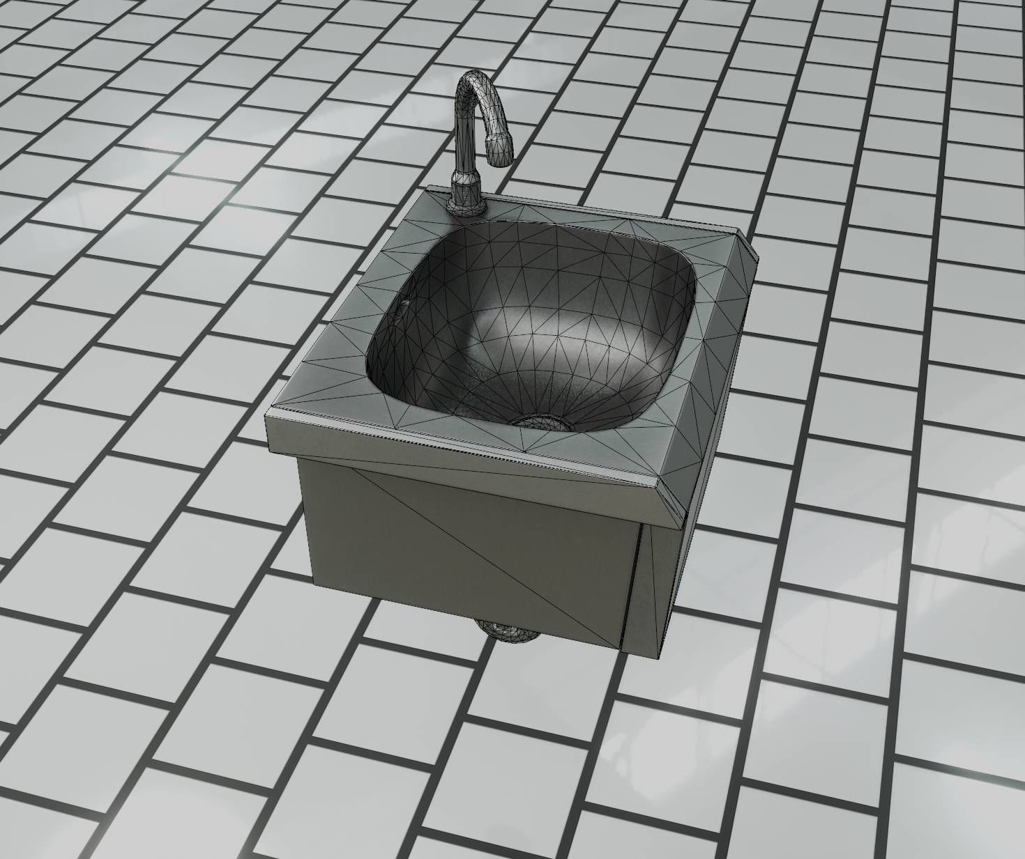 Public Metal Sink - 2 - Simple Low-poly 3D model_26