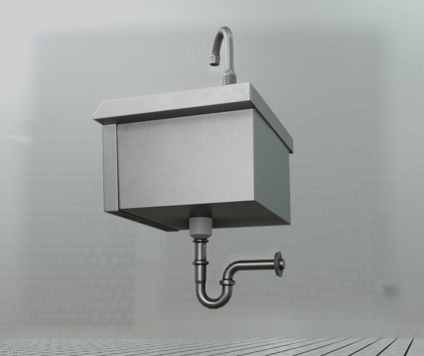 Public Metal Sink - 2 - Simple Low-poly 3D model_69