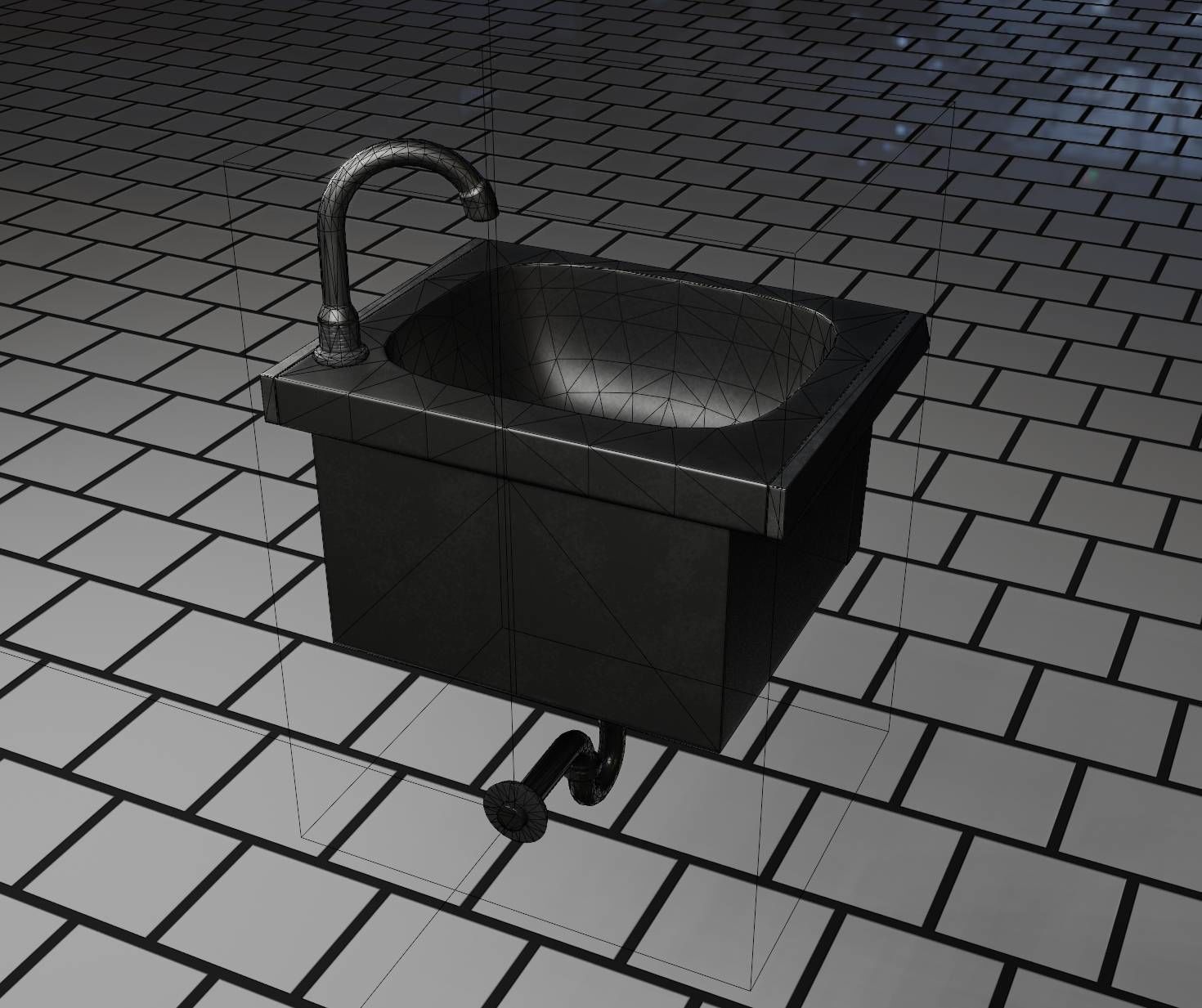 Public Metal Sink - 2 - Simple Low-poly 3D model_54