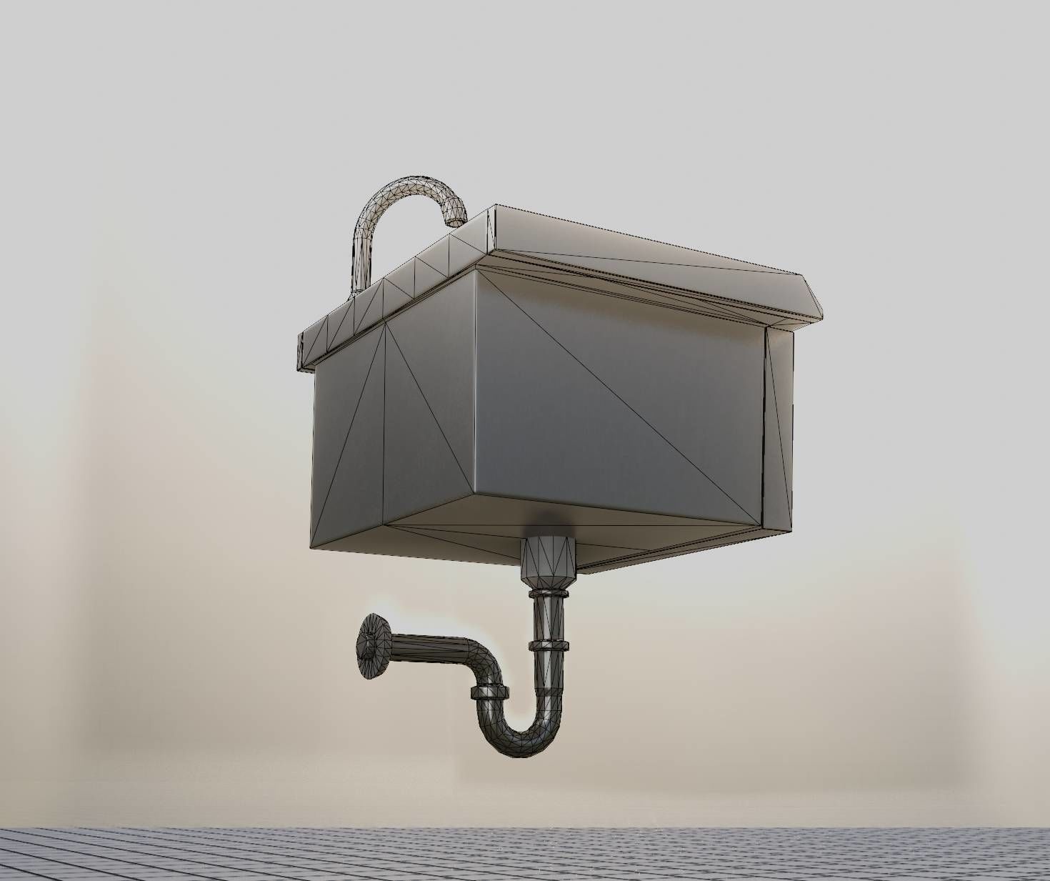 Public Metal Sink - 2 - Simple Low-poly 3D model_43