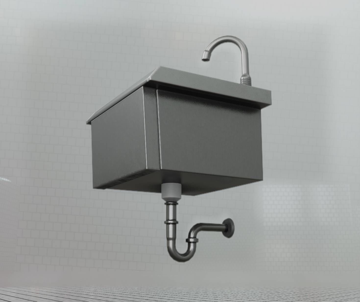 Public Metal Sink - 2 - Simple Low-poly 3D model_70