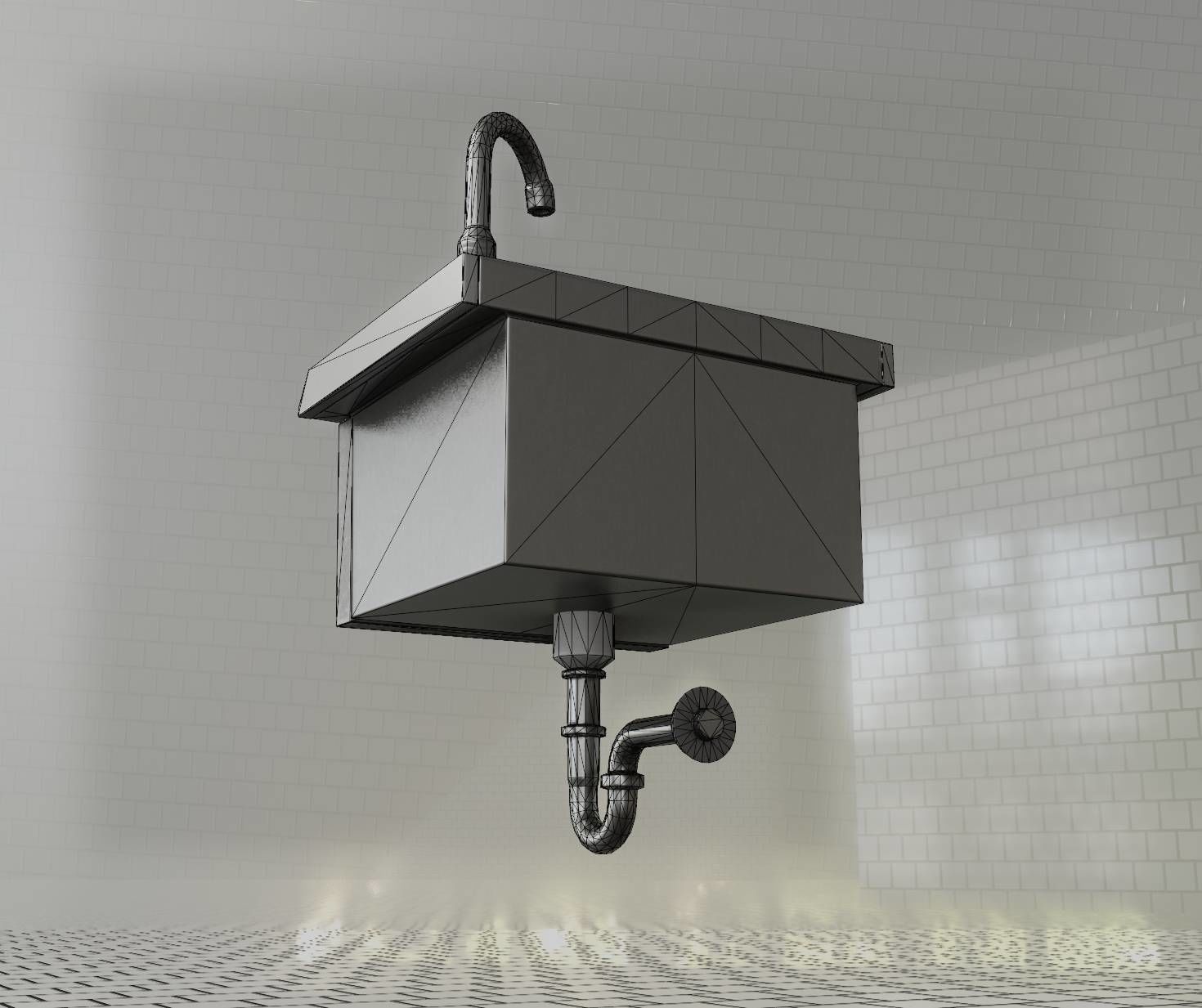 Public Metal Sink - 2 - Simple Low-poly 3D model_7