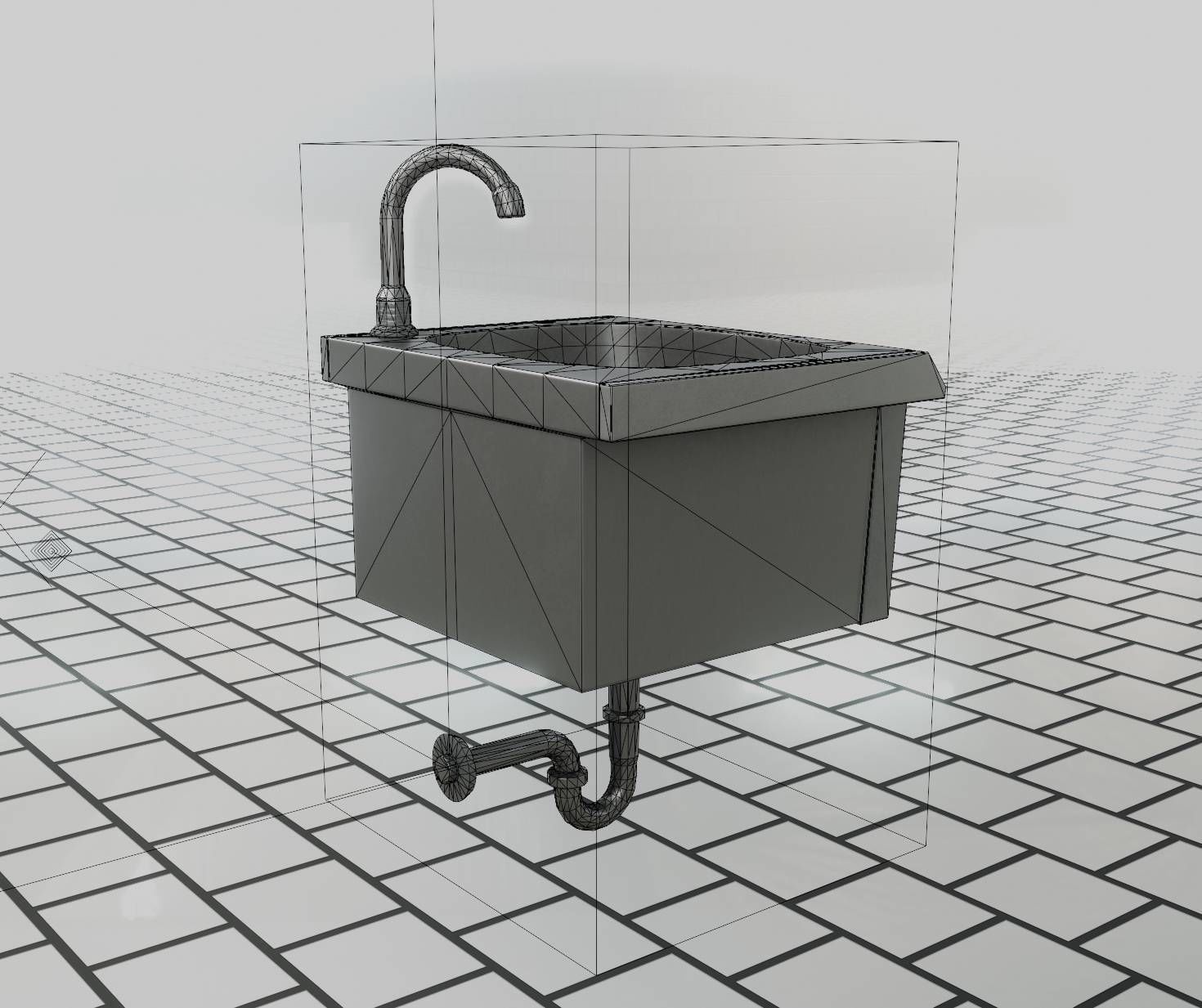 Public Metal Sink - 2 - Simple Low-poly 3D model_4