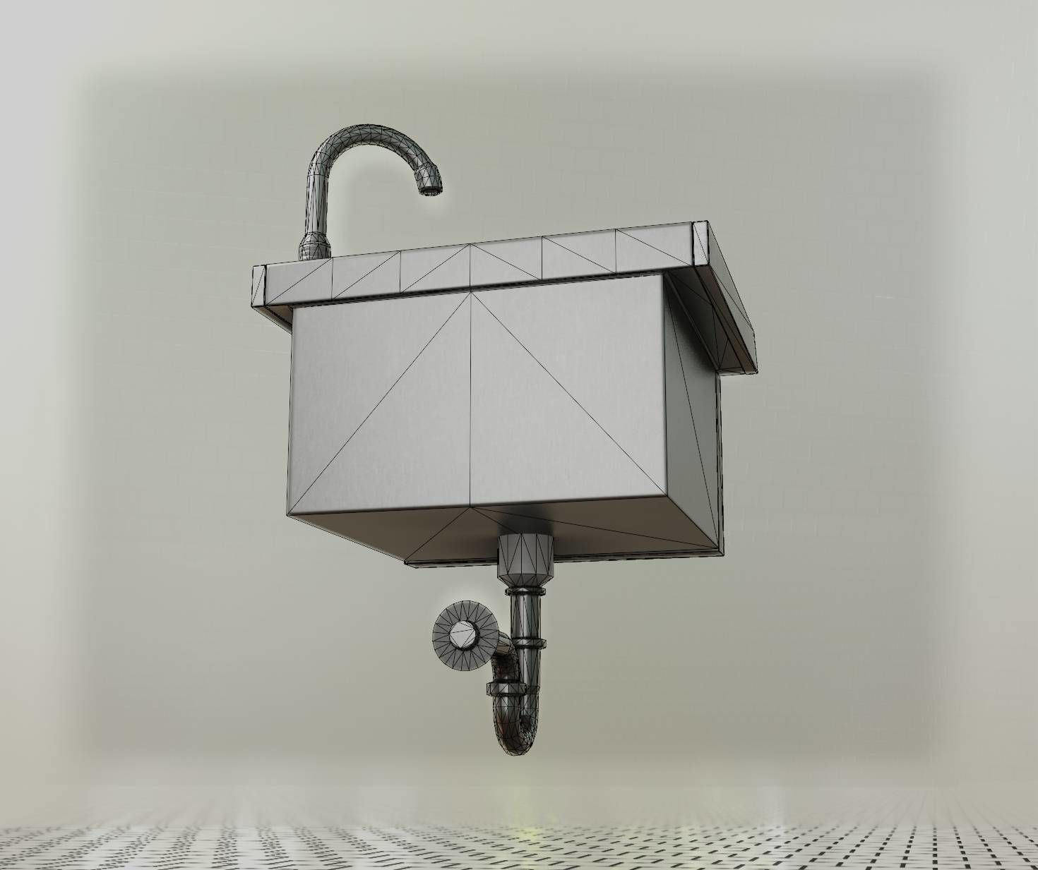 Public Metal Sink - 2 - Simple Low-poly 3D model_67