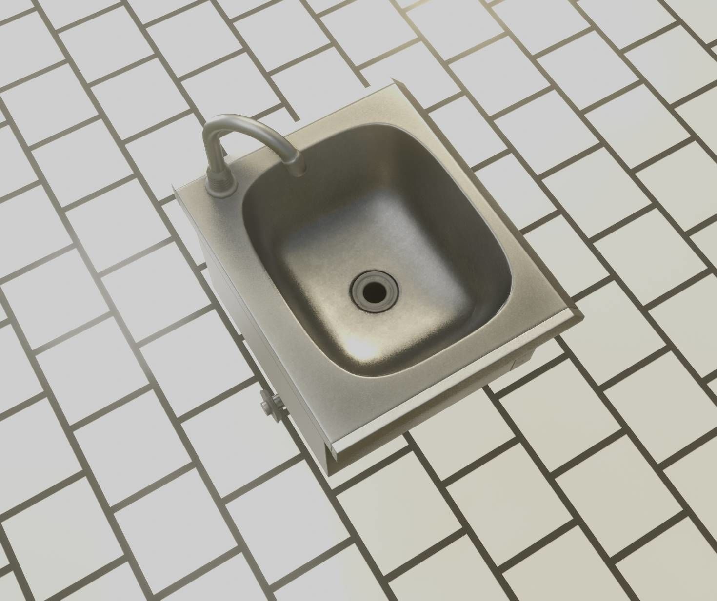 Public Metal Sink - 2 - Simple Low-poly 3D model_44