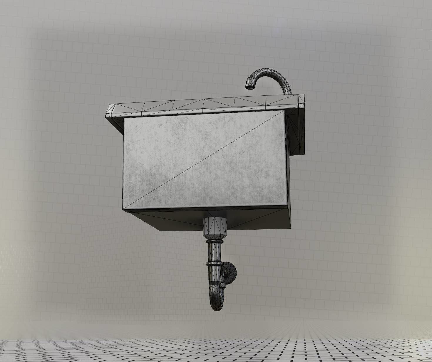 Public Metal Sink - 2 - Simple Low-poly 3D model_40