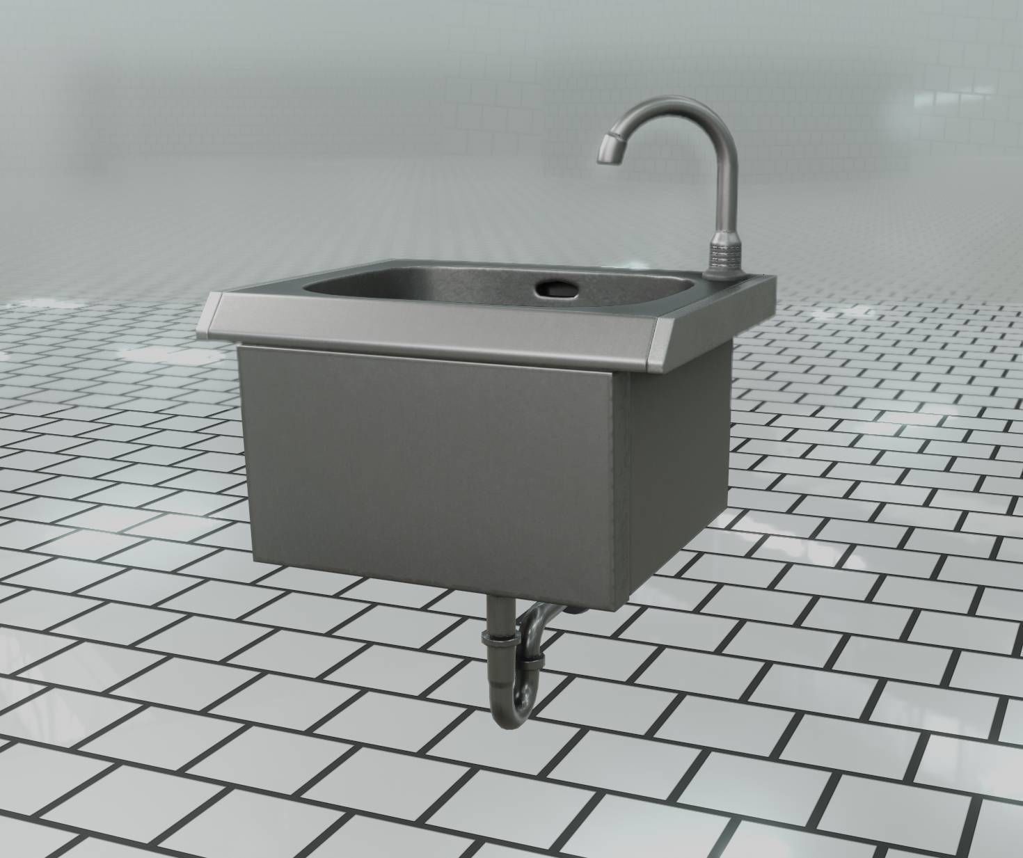 Public Metal Sink - 2 - Simple Low-poly 3D model_93