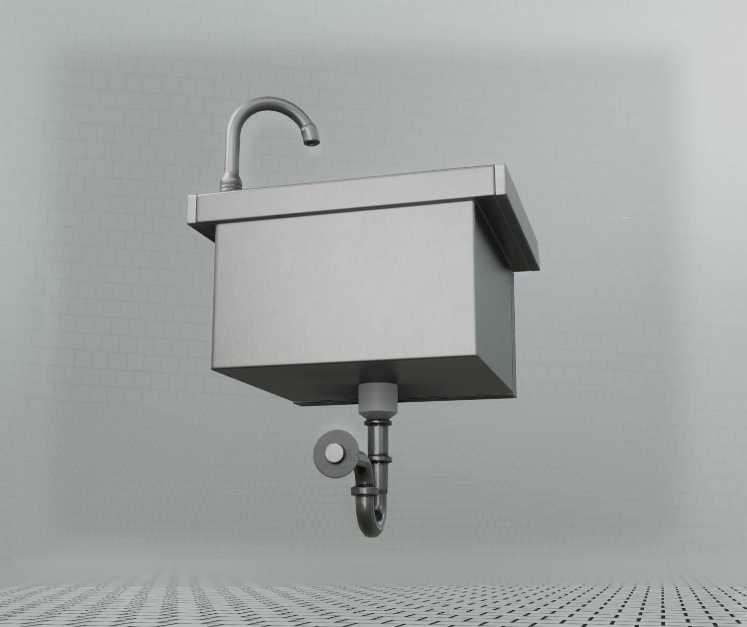 Public Metal Sink - 2 - Simple Low-poly 3D model_36