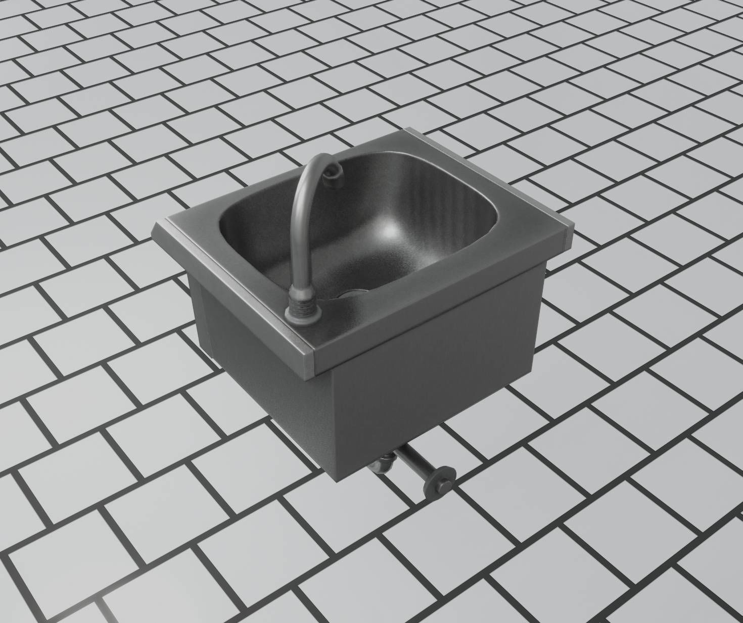 Public Metal Sink - 2 - Simple Low-poly 3D model_28