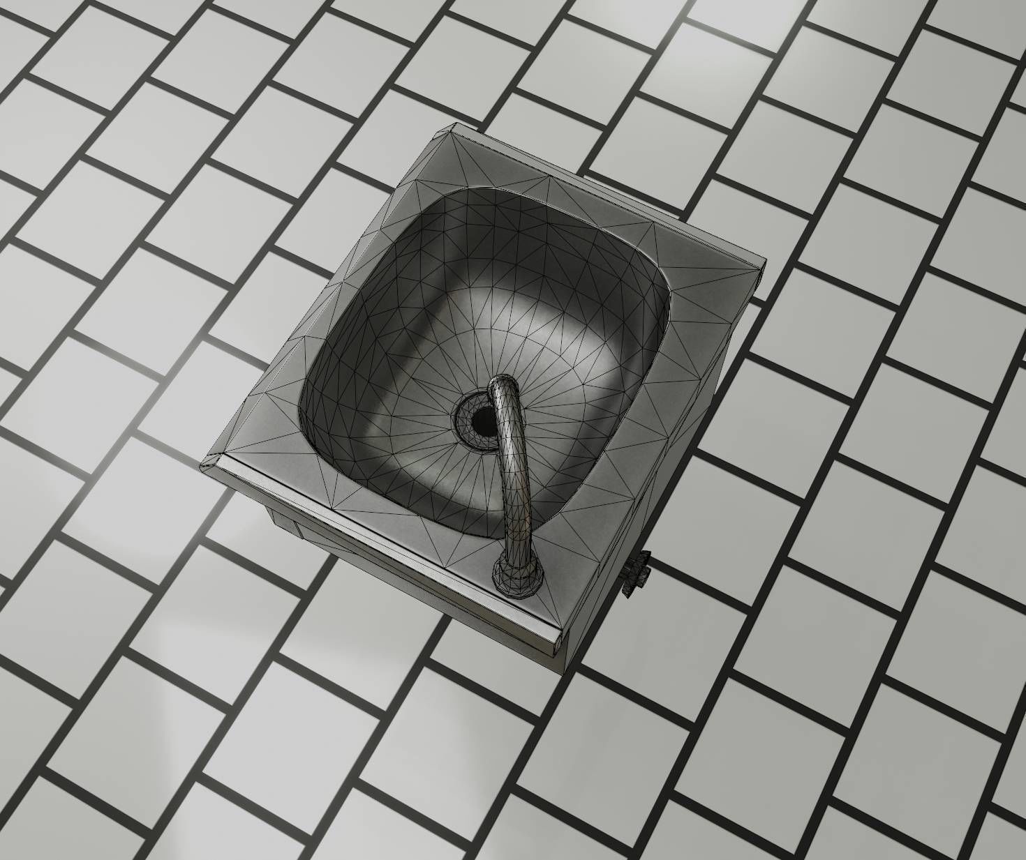 Public Metal Sink - 2 - Simple Low-poly 3D model_16