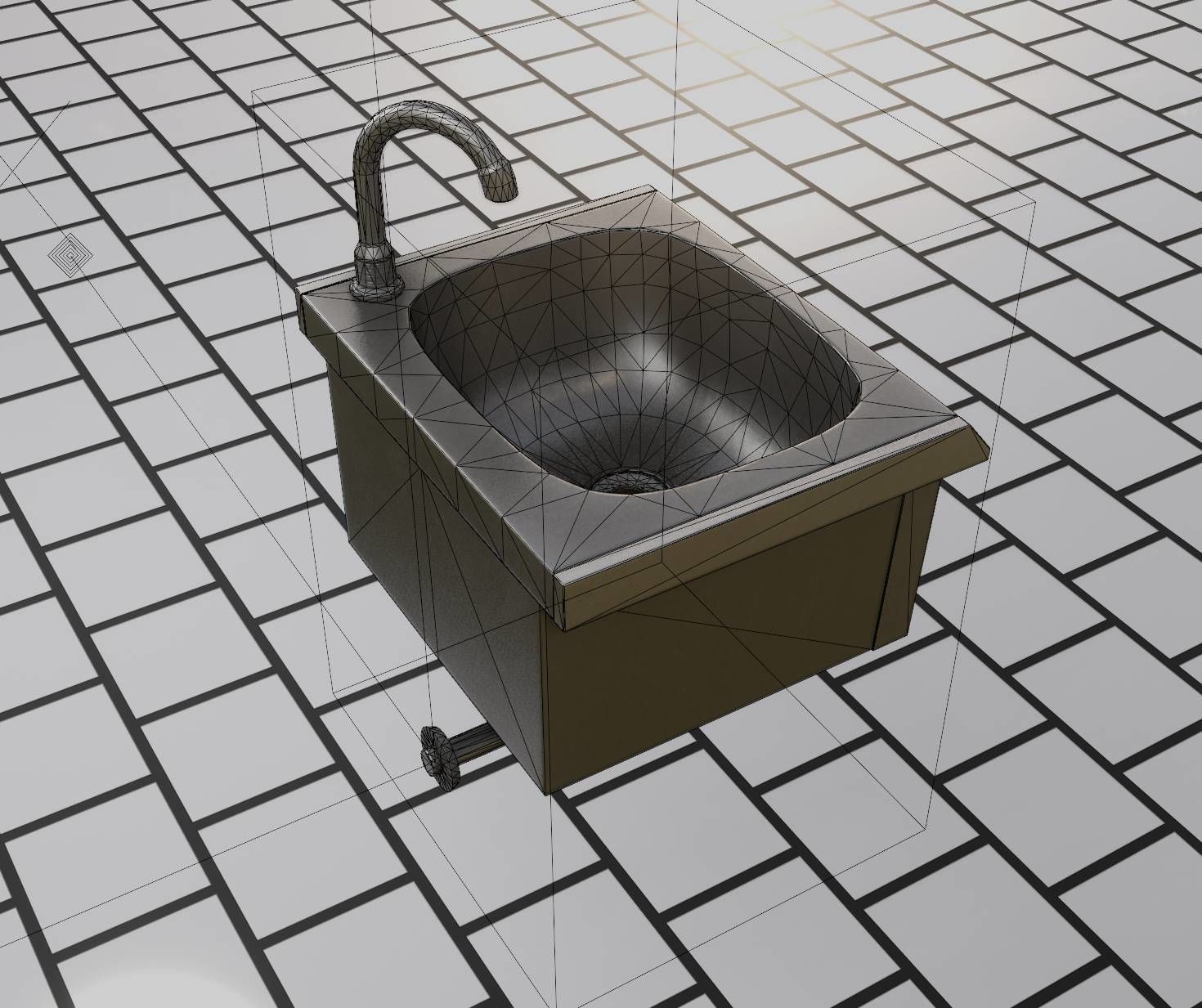 Public Metal Sink - 2 - Simple Low-poly 3D model_89
