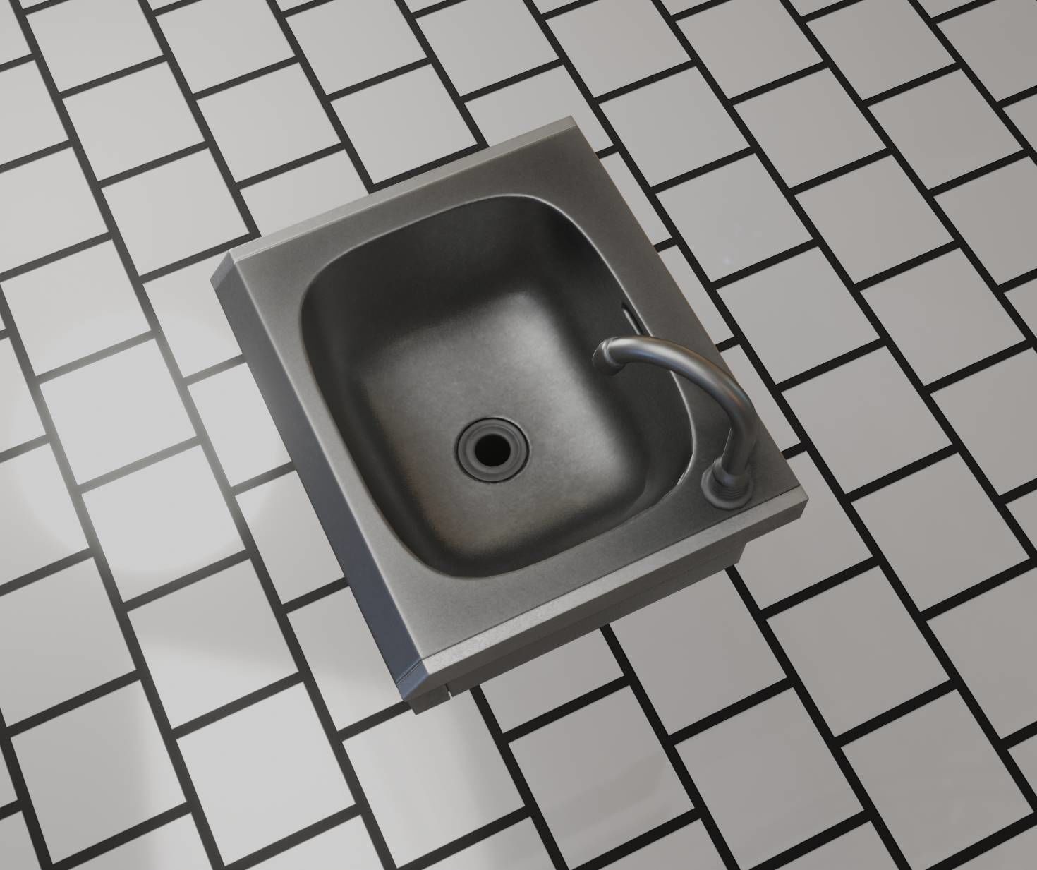 Public Metal Sink - 2 - Simple Low-poly 3D model_79