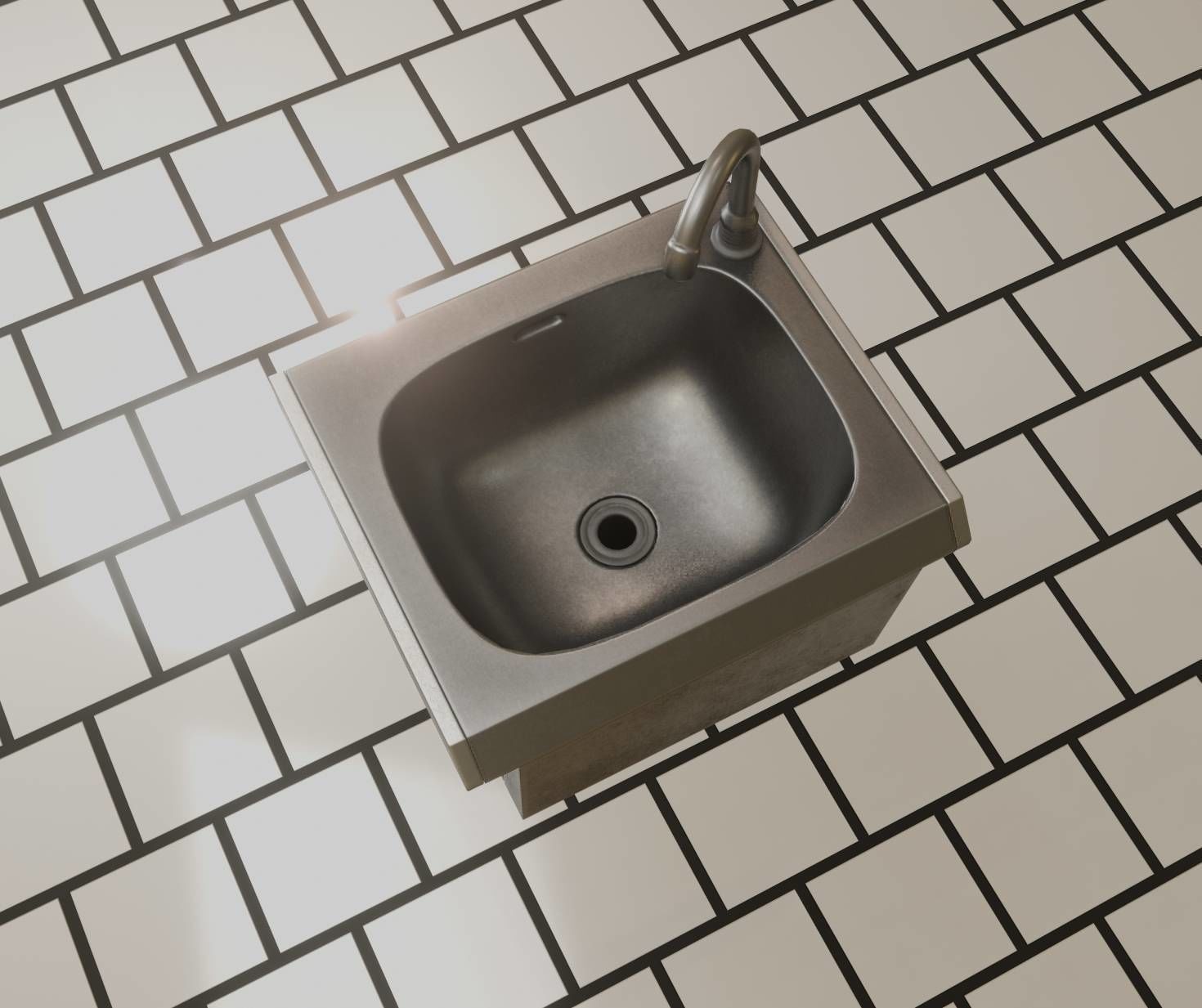 Public Metal Sink - 2 - Simple Low-poly 3D model_19
