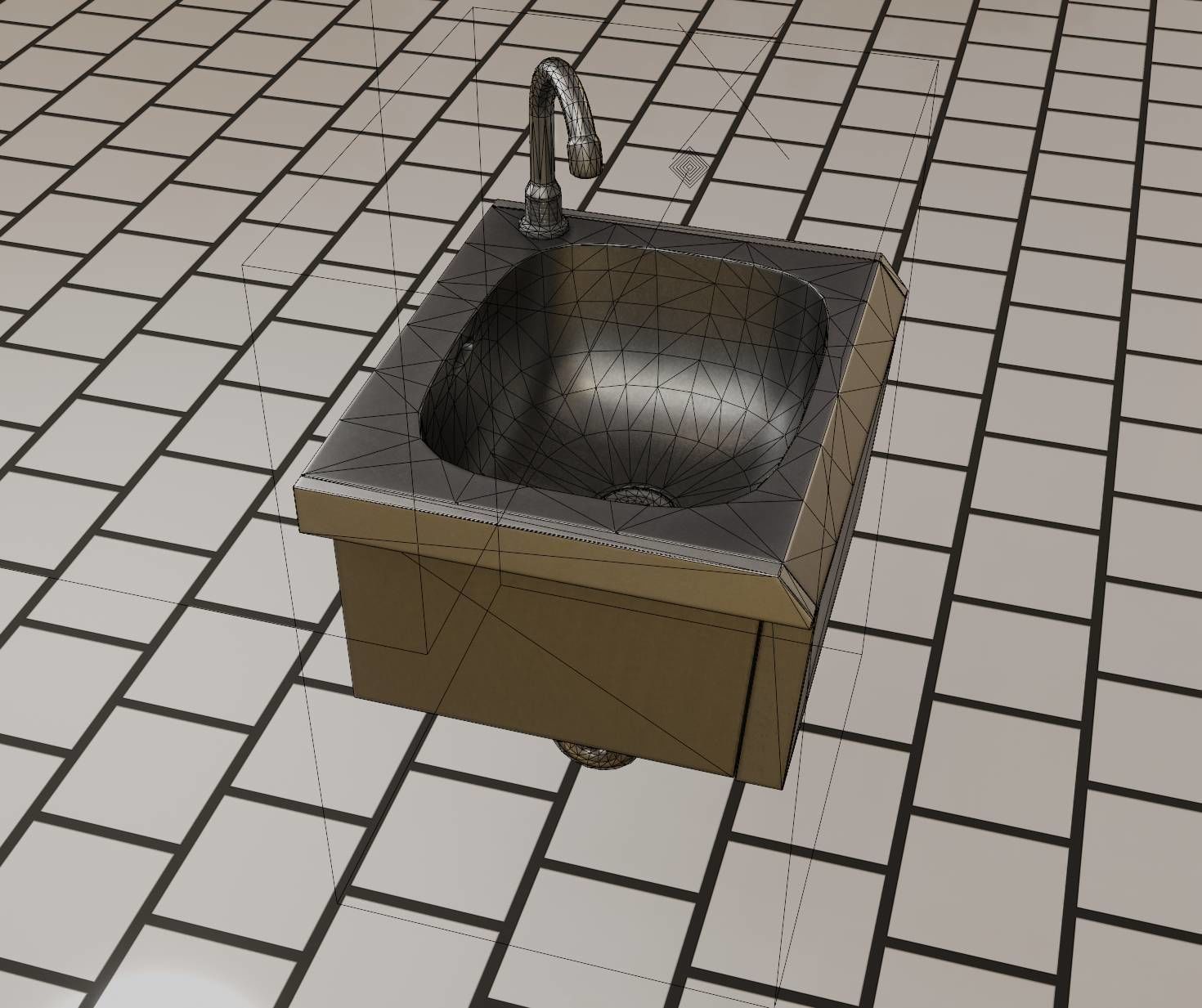 Public Metal Sink - 2 - Simple Low-poly 3D model_88