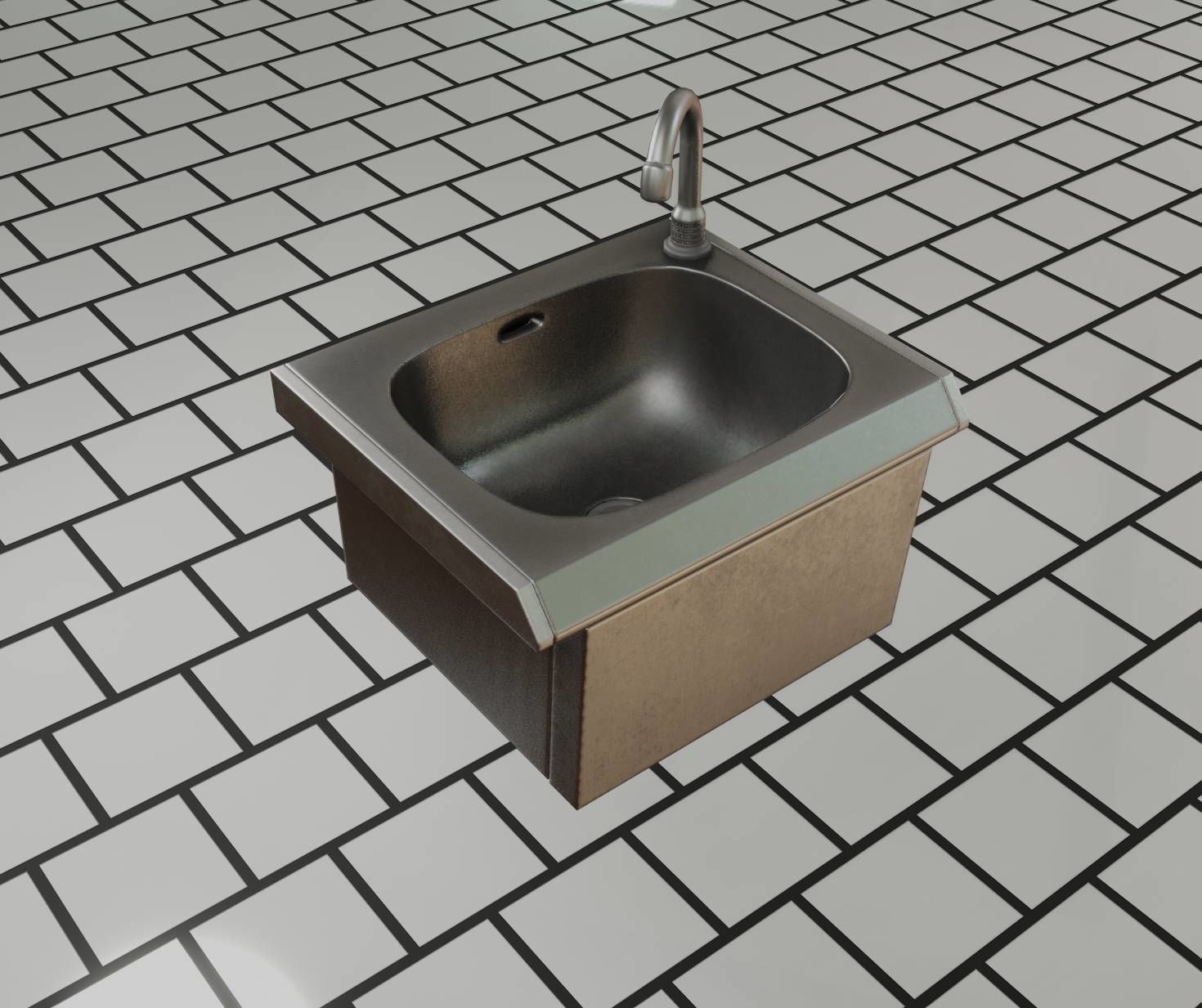 Public Metal Sink - 2 - Simple Low-poly 3D model_25