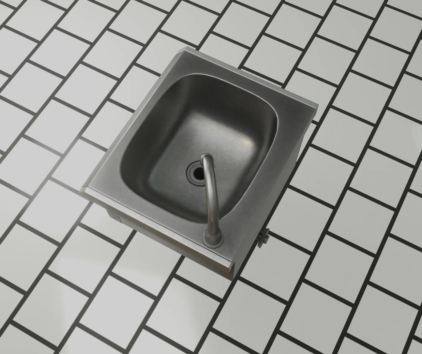 Public Metal Sink - 2 - Simple Low-poly 3D model_47