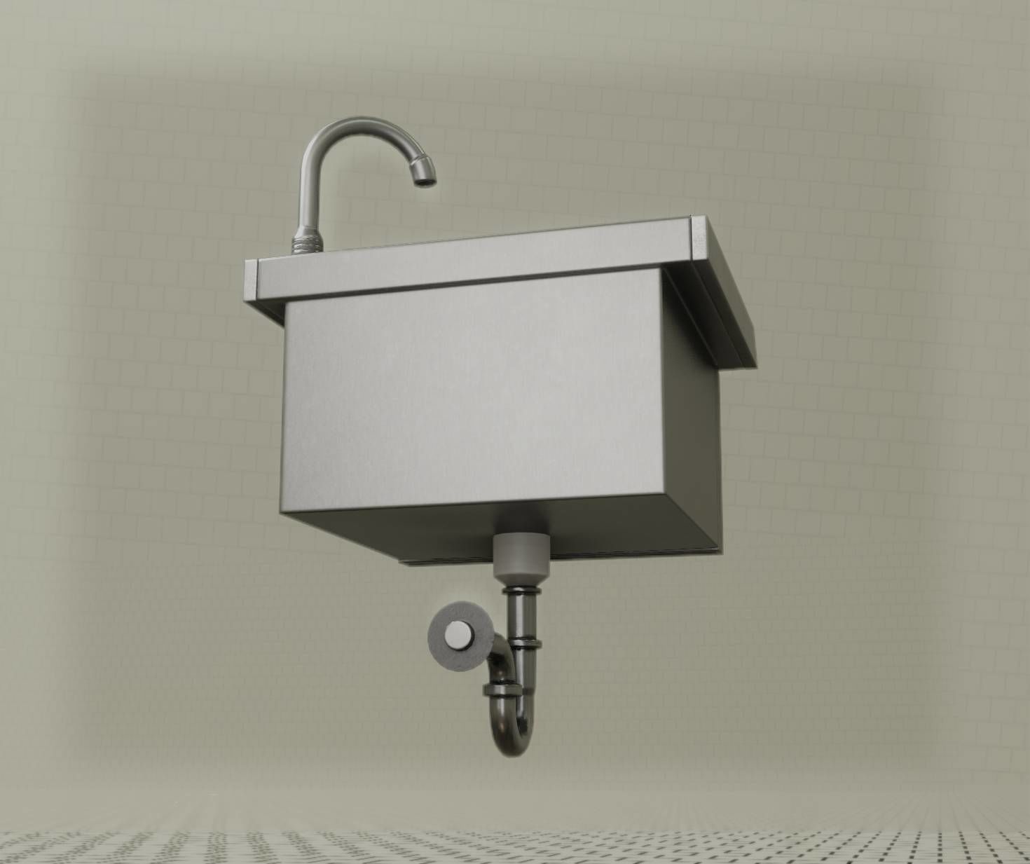 Public Metal Sink - 2 - Simple Low-poly 3D model_98