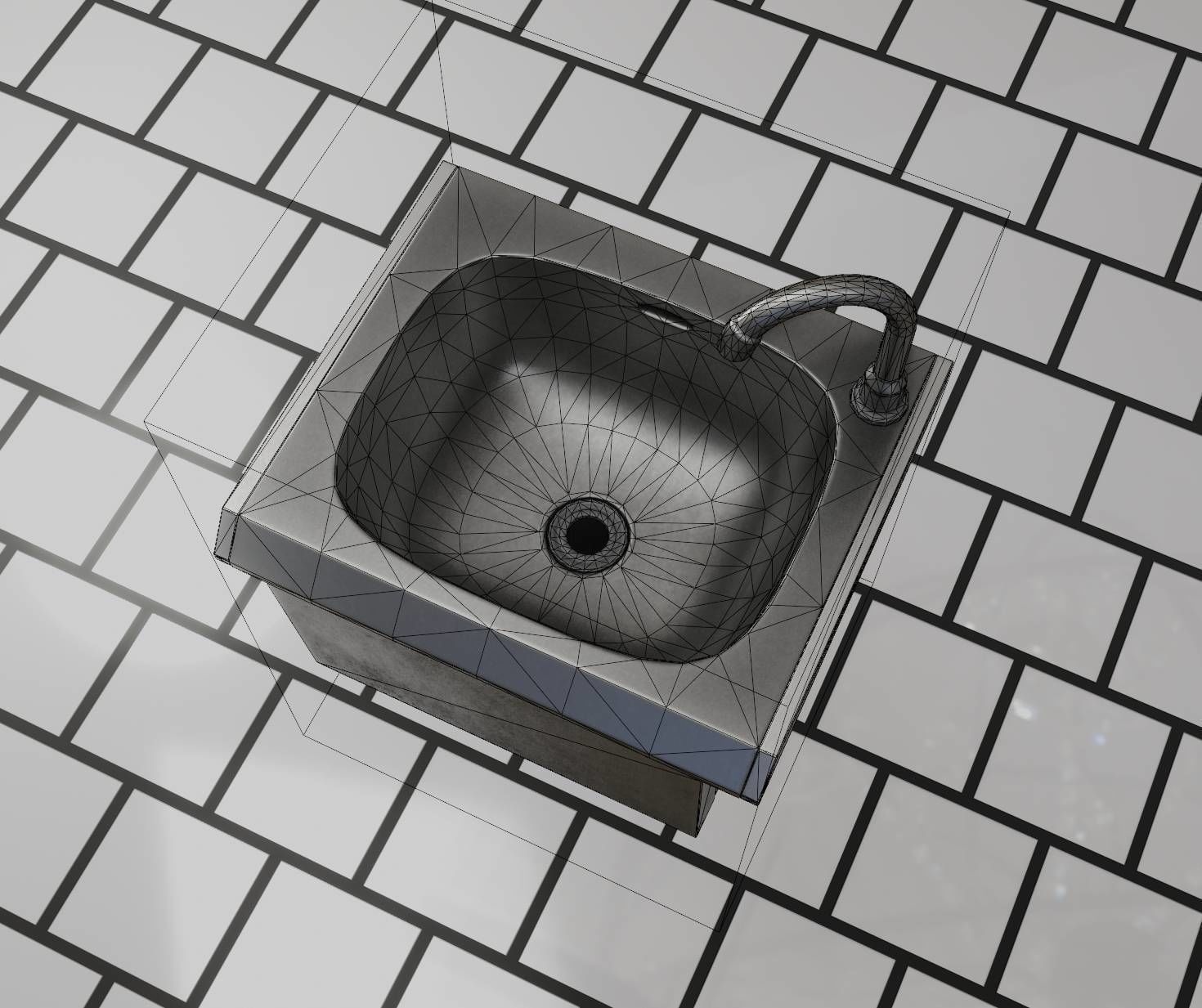 Public Metal Sink - 2 - Simple Low-poly 3D model_80