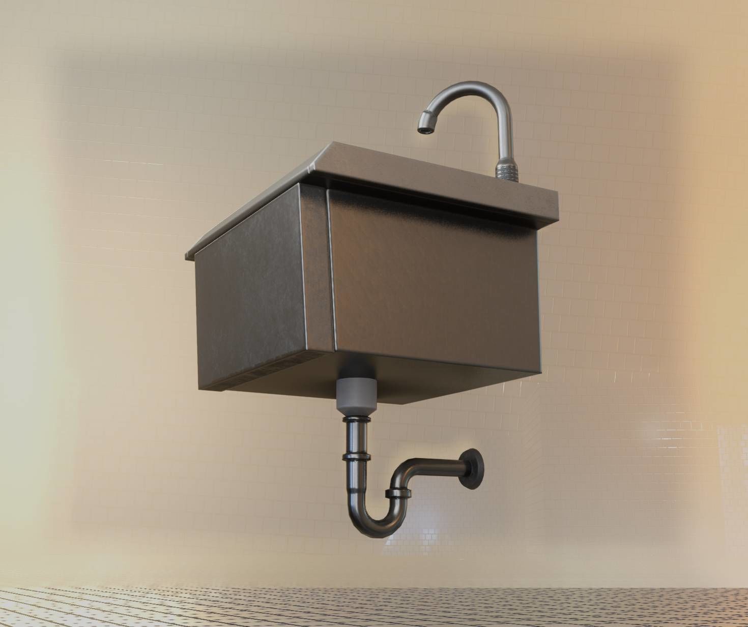 Public Metal Sink - 2 - Simple Low-poly 3D model_39