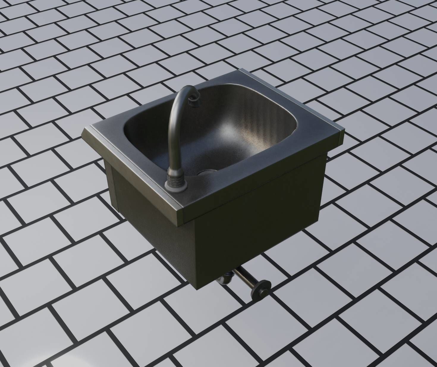Public Metal Sink - 2 - Simple Low-poly 3D model_90