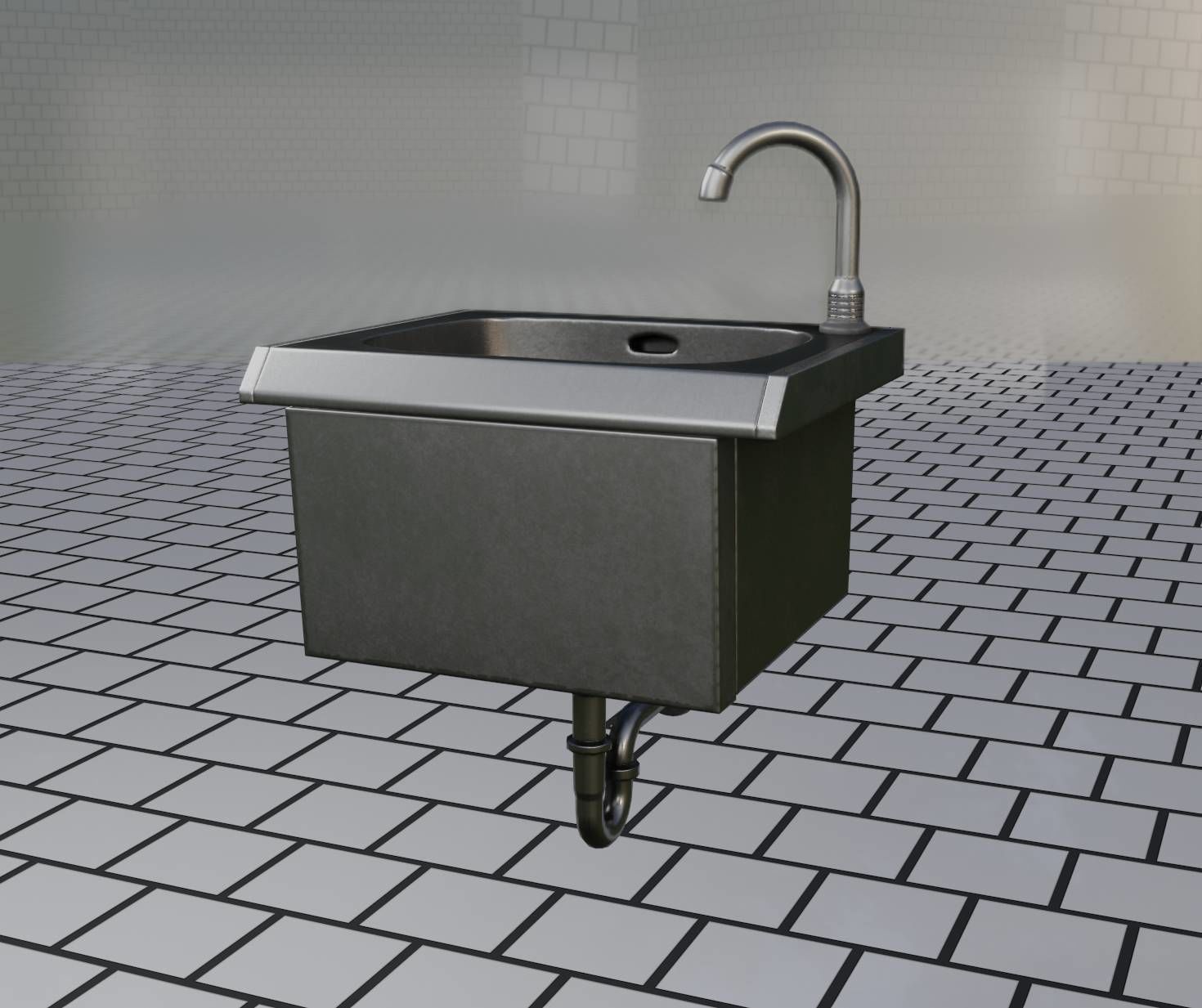 Public Metal Sink - 2 - Simple Low-poly 3D model_62