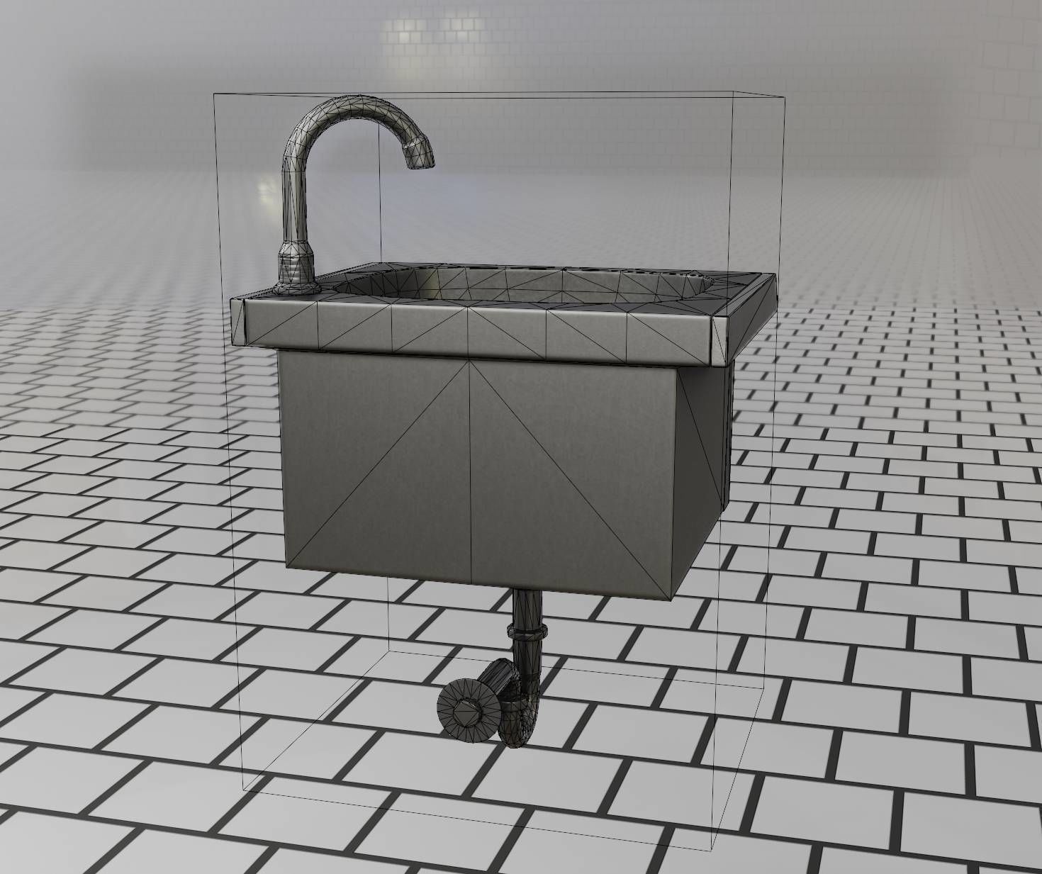 Public Metal Sink - 2 - Simple Low-poly 3D model_97