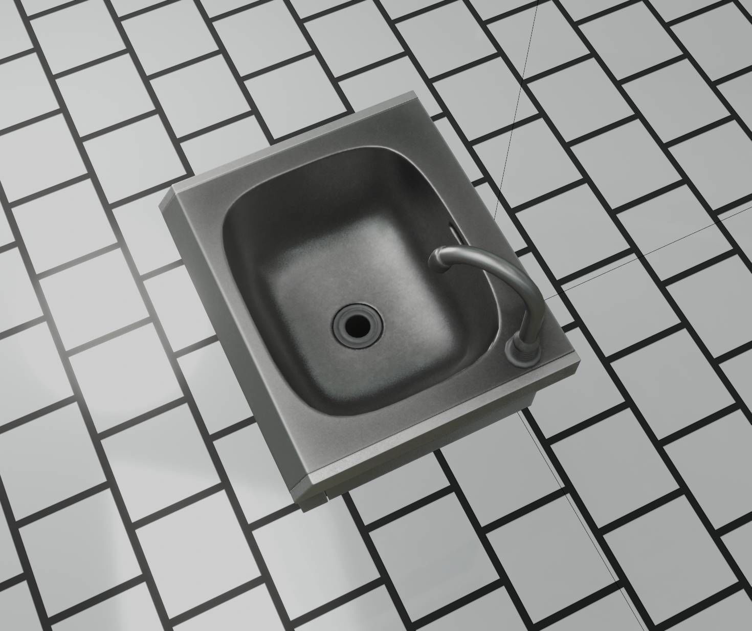 Public Metal Sink - 2 - Simple Low-poly 3D model_48