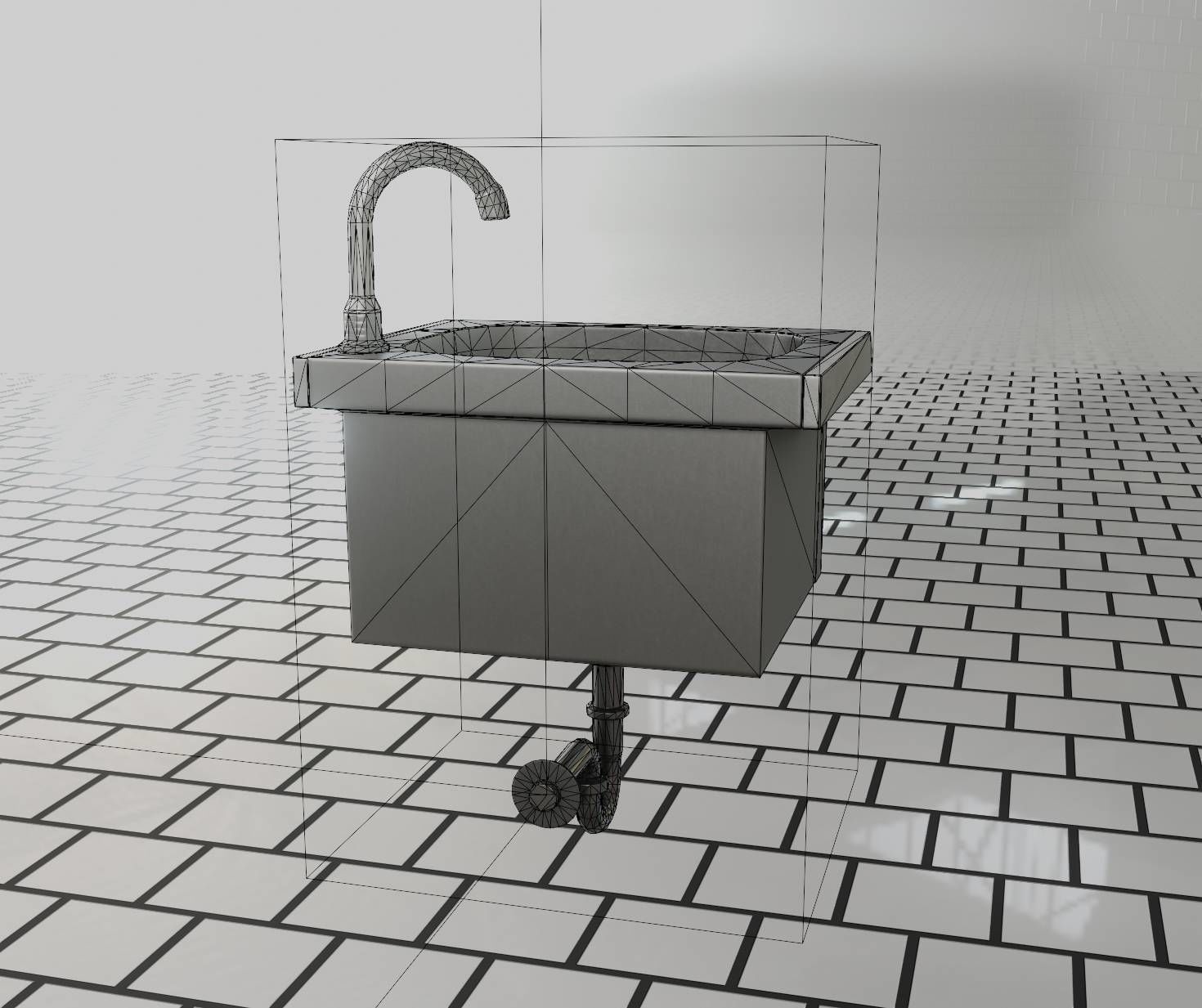 Public Metal Sink - 2 - Simple Low-poly 3D model_5