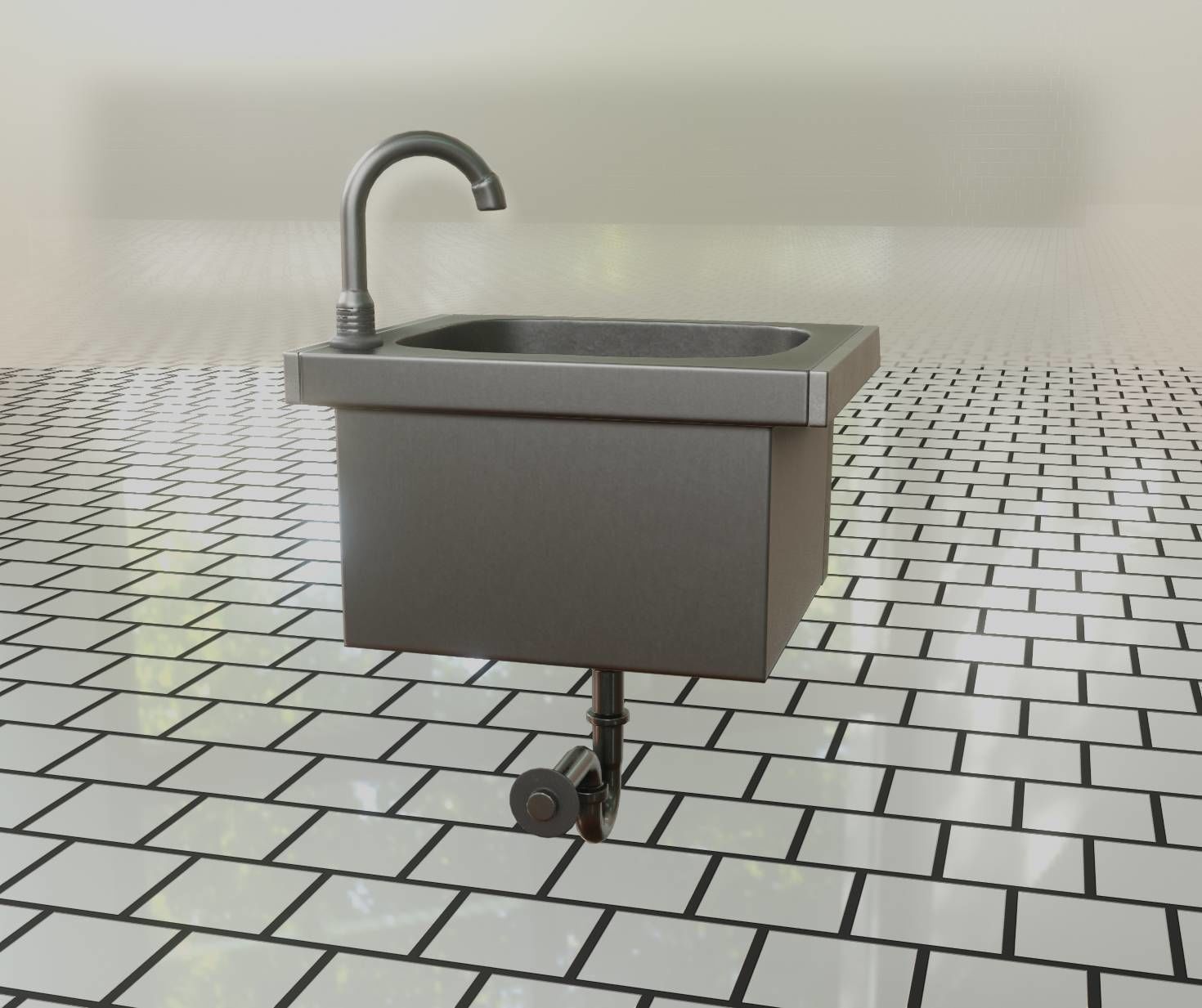 Public Metal Sink - 2 - Simple Low-poly 3D model_35