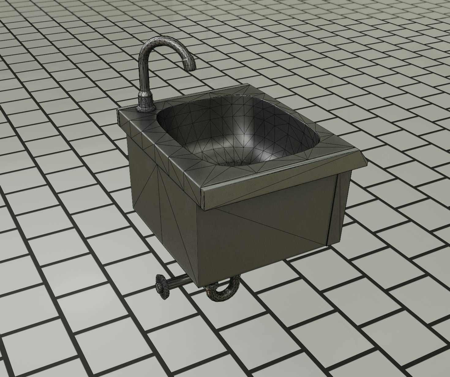 Public Metal Sink - 2 - Simple Low-poly 3D model_84