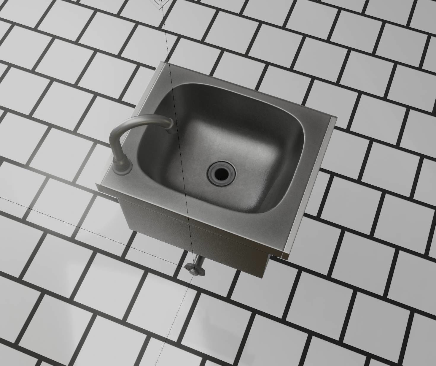 Public Metal Sink - 2 - Simple Low-poly 3D model_14
