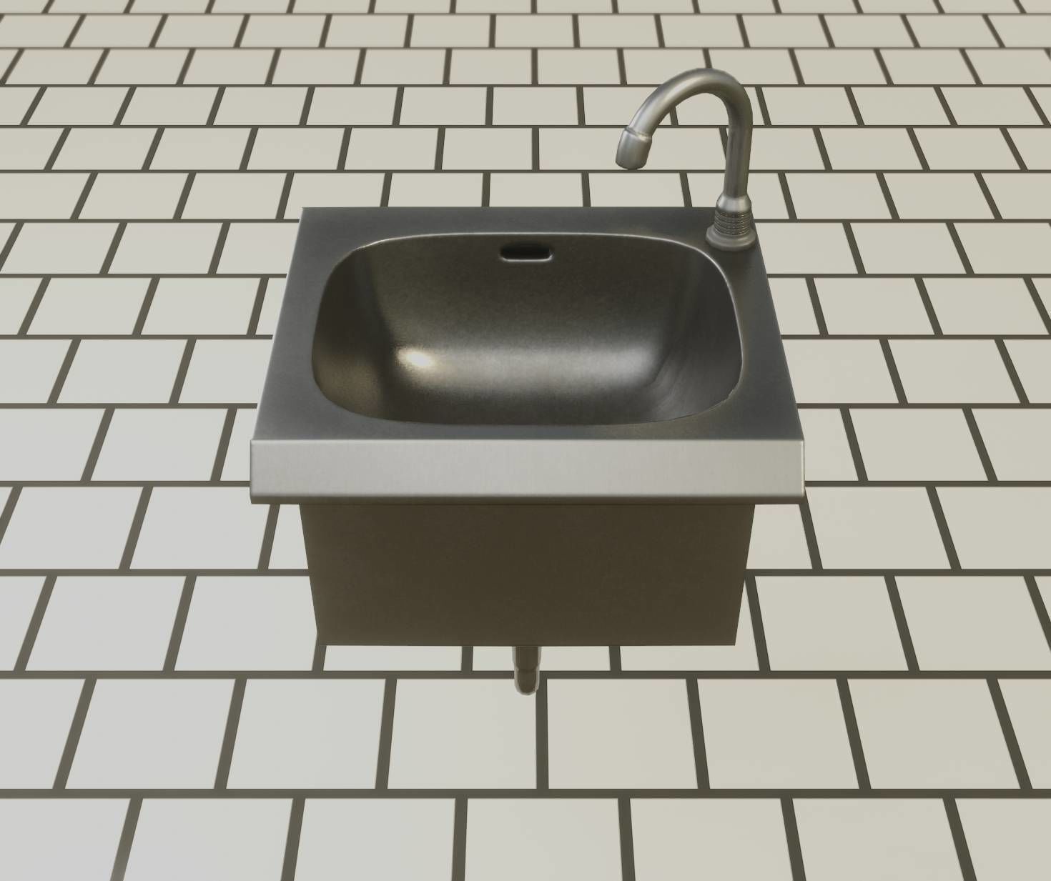 Public Metal Sink - 1 - Simple Low-poly 3D model_3