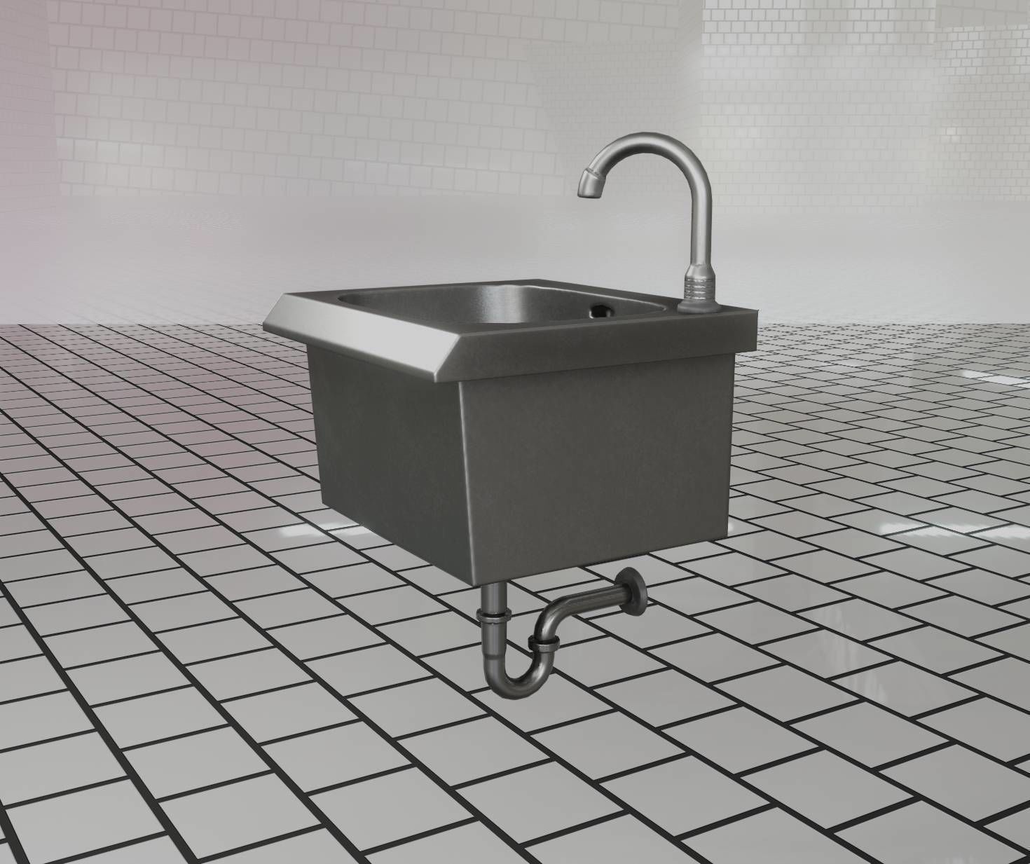 Public Metal Sink - 1 - Simple Low-poly 3D model_38