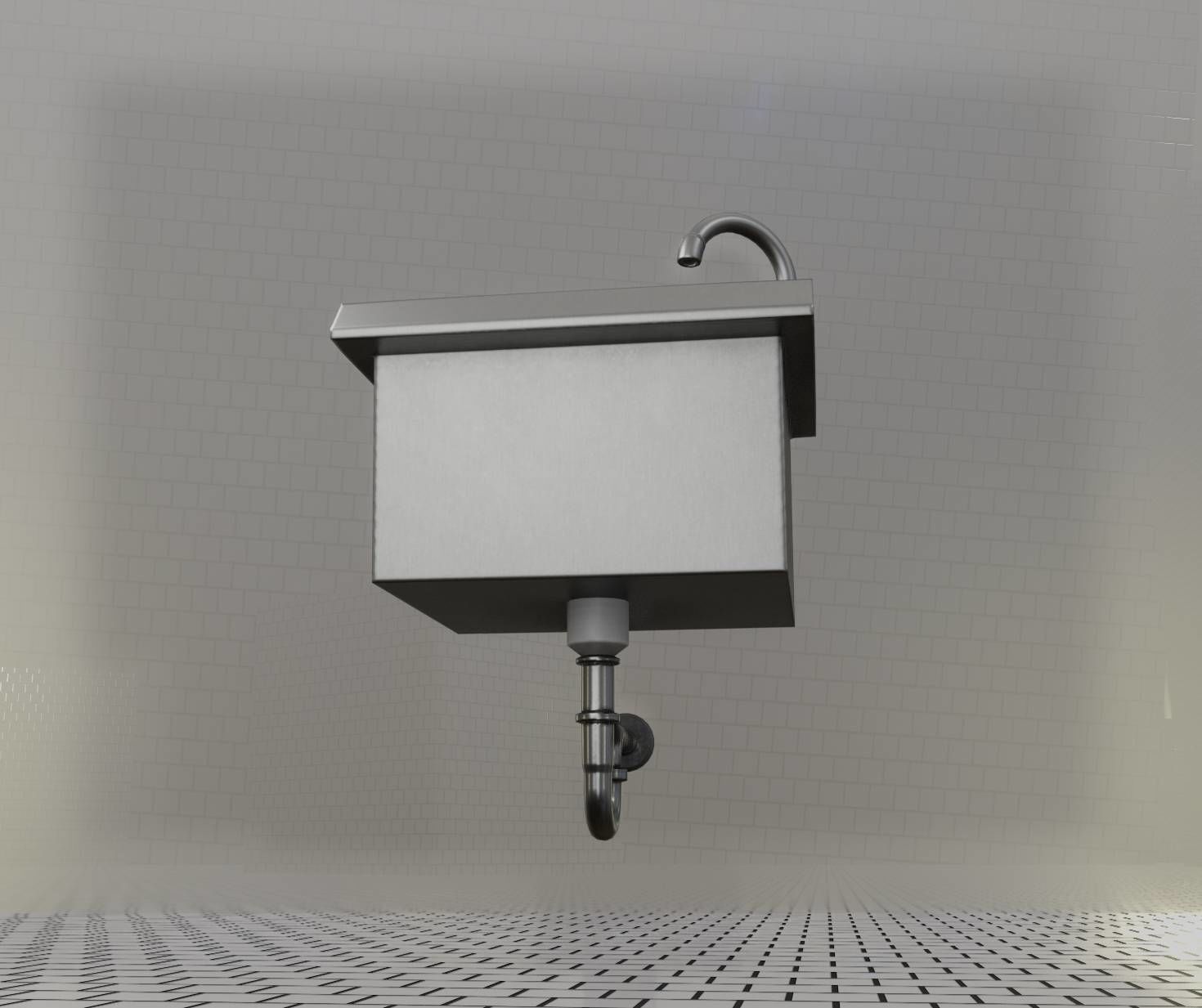 Public Metal Sink - 1 - Simple Low-poly 3D model_47