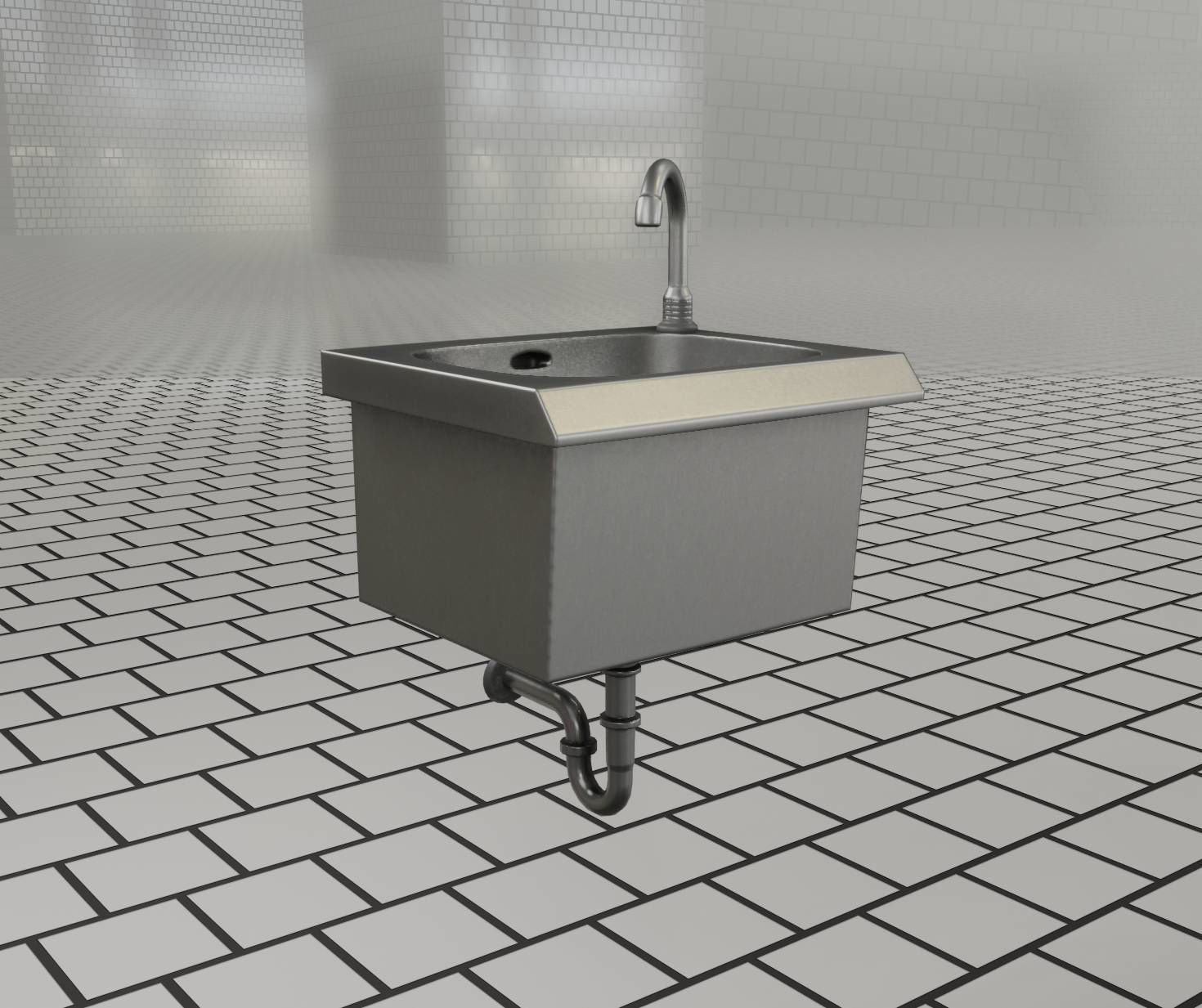 Public Metal Sink - 1 - Simple Low-poly 3D model_40