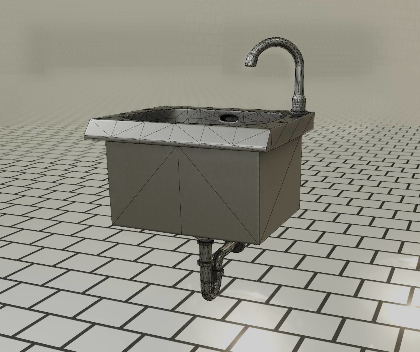 Public Metal Sink - 1 - Simple Low-poly 3D model_8