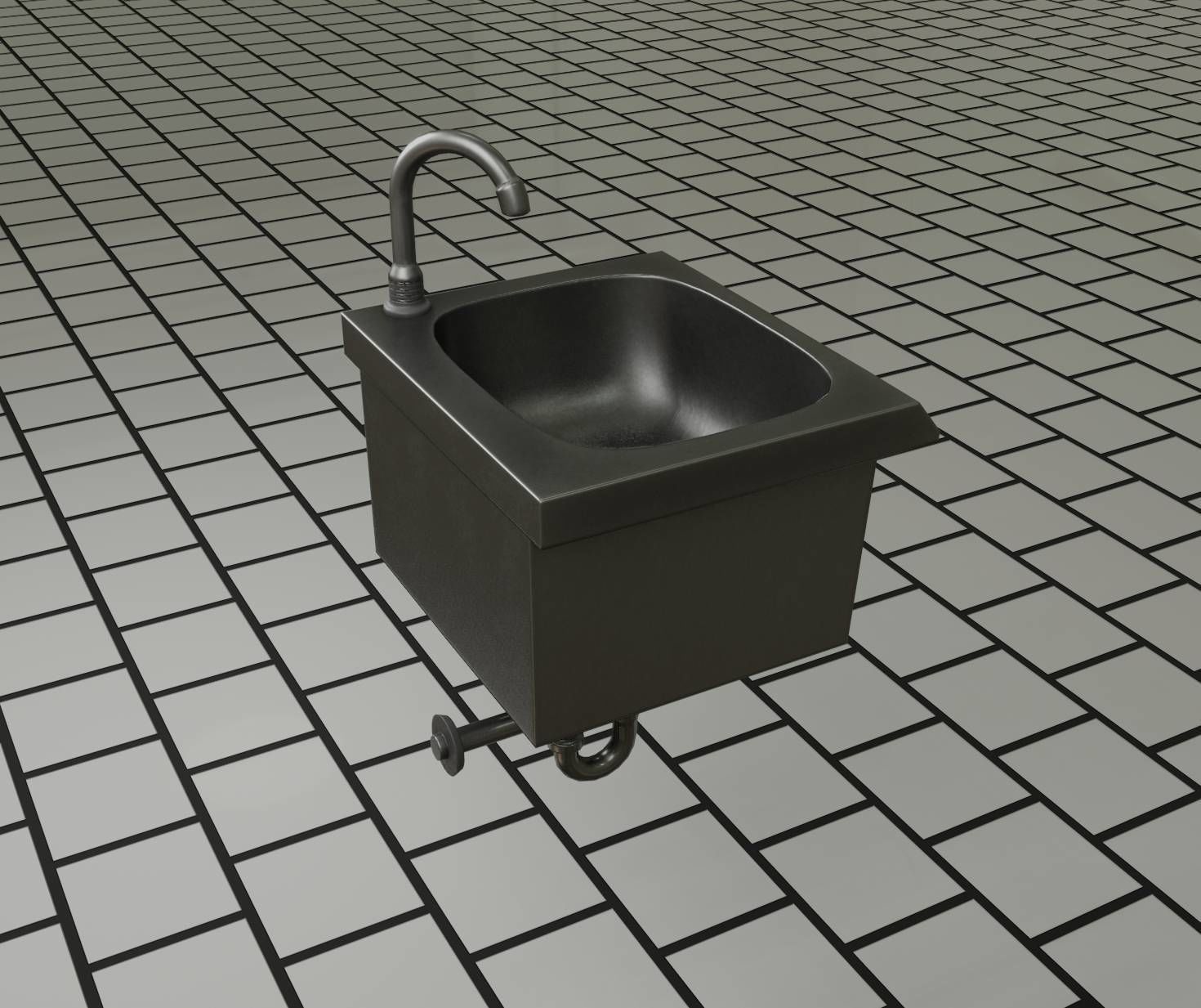Public Metal Sink - 1 - Simple Low-poly 3D model_91