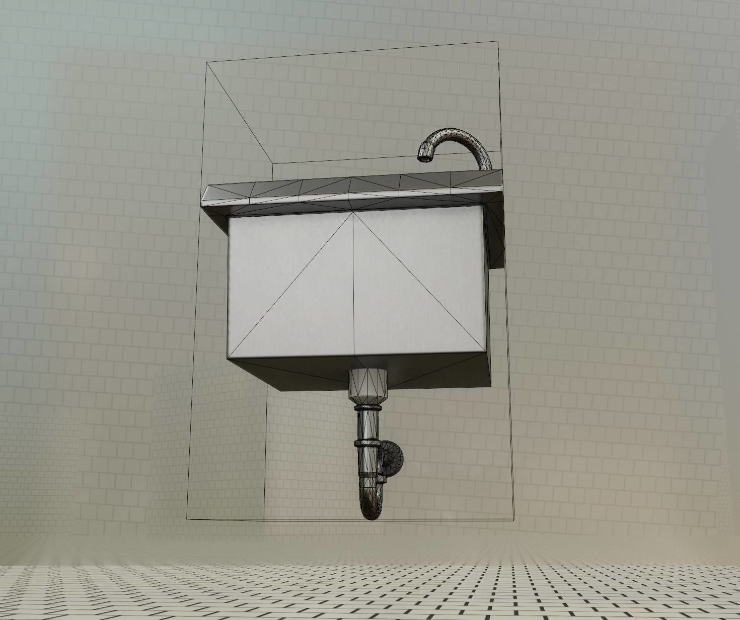 Public Metal Sink - 1 - Simple Low-poly 3D model_78