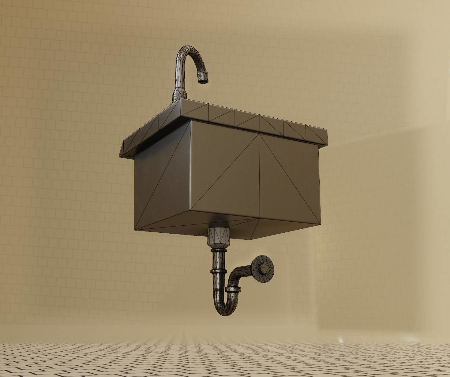 Public Metal Sink - 1 - Simple Low-poly 3D model_75