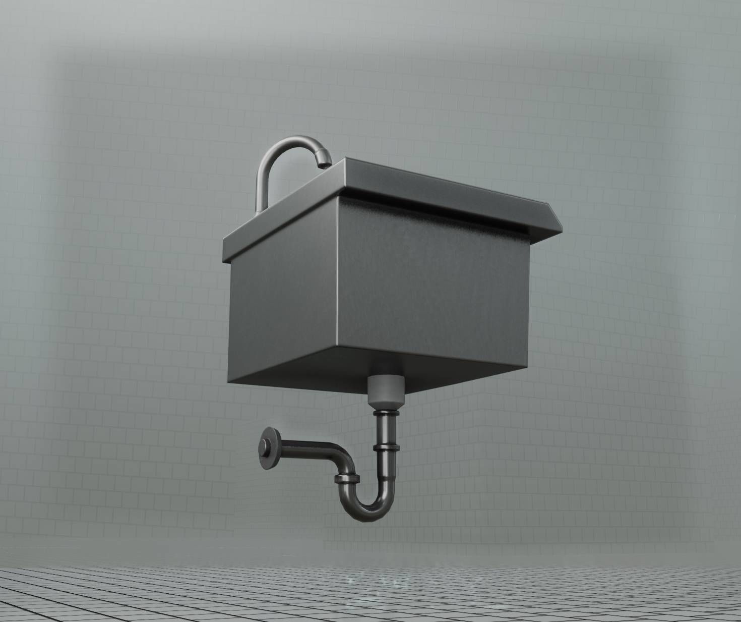 Public Metal Sink - 1 - Simple Low-poly 3D model_81