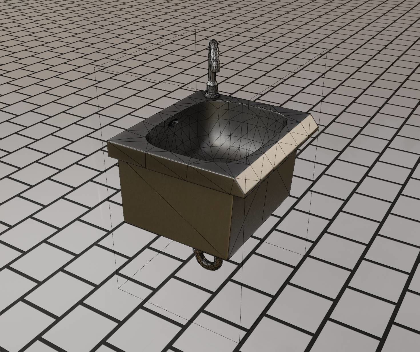 Public Metal Sink - 1 - Simple Low-poly 3D model_28