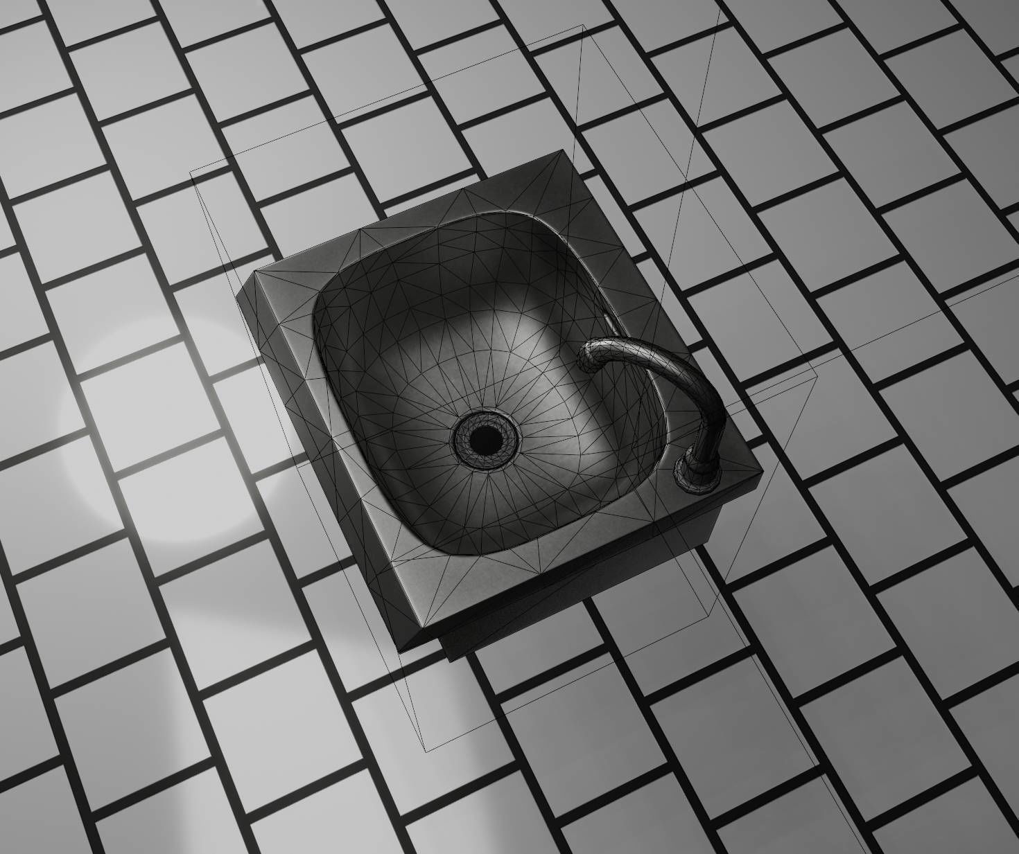 Public Metal Sink - 1 - Simple Low-poly 3D model_86