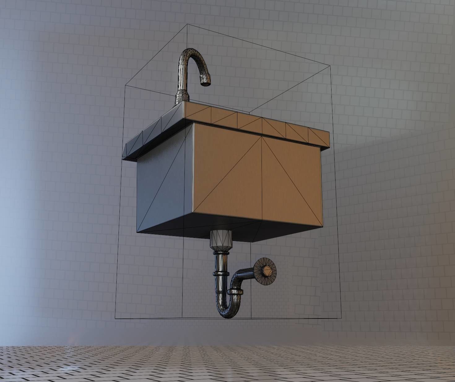 Public Metal Sink - 1 - Simple Low-poly 3D model_44