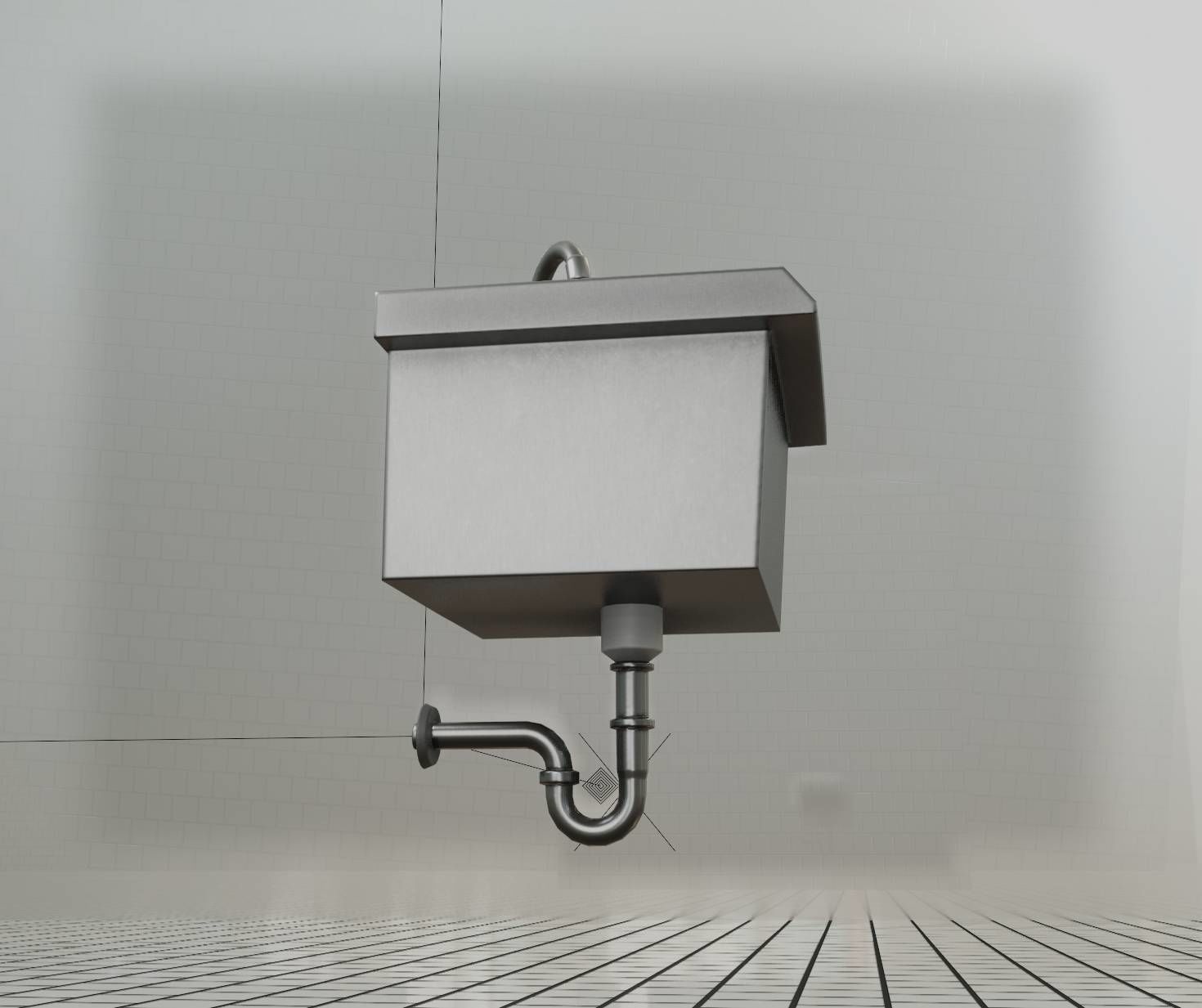 Public Metal Sink - 1 - Simple Low-poly 3D model_80