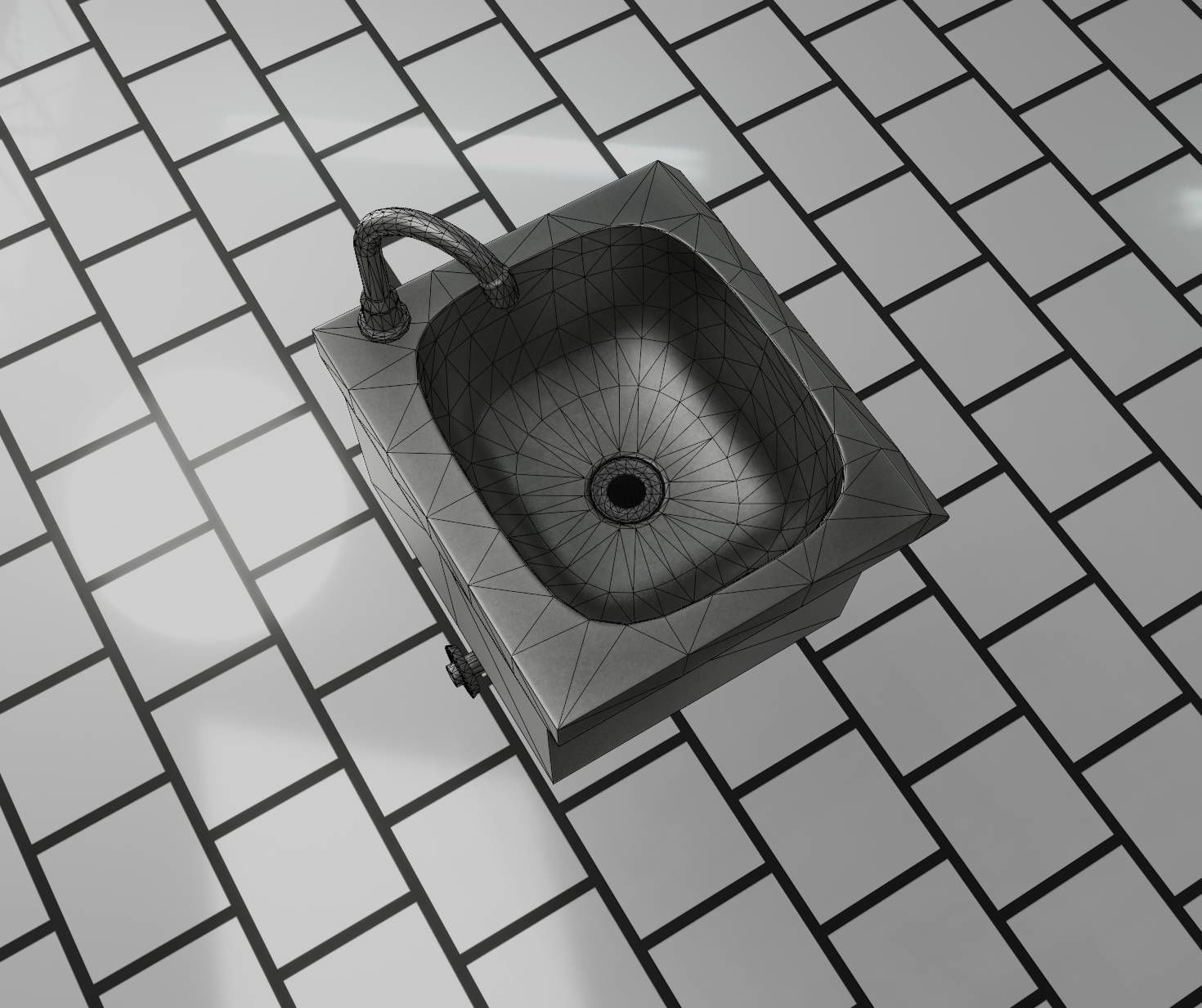 Public Metal Sink - 1 - Simple Low-poly 3D model_82