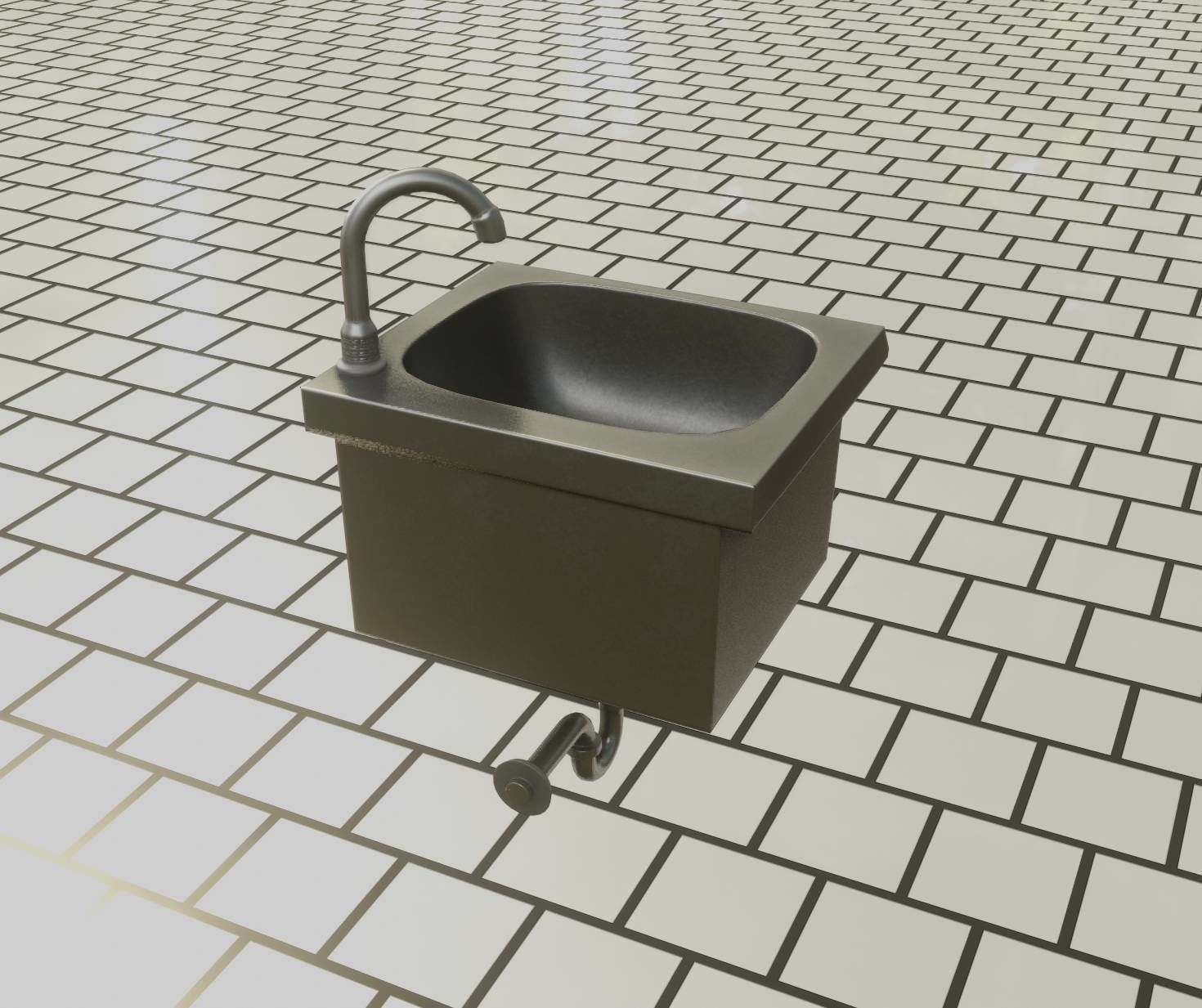 Public Metal Sink - 1 - Simple Low-poly 3D model_31