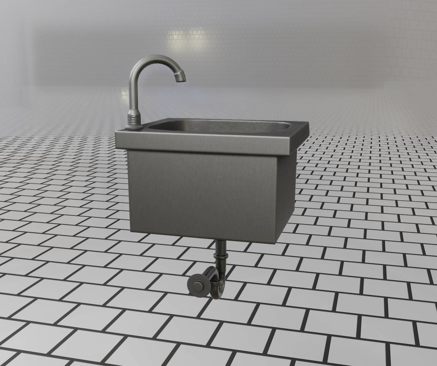 Public Metal Sink - 1 - Simple Low-poly 3D model_73