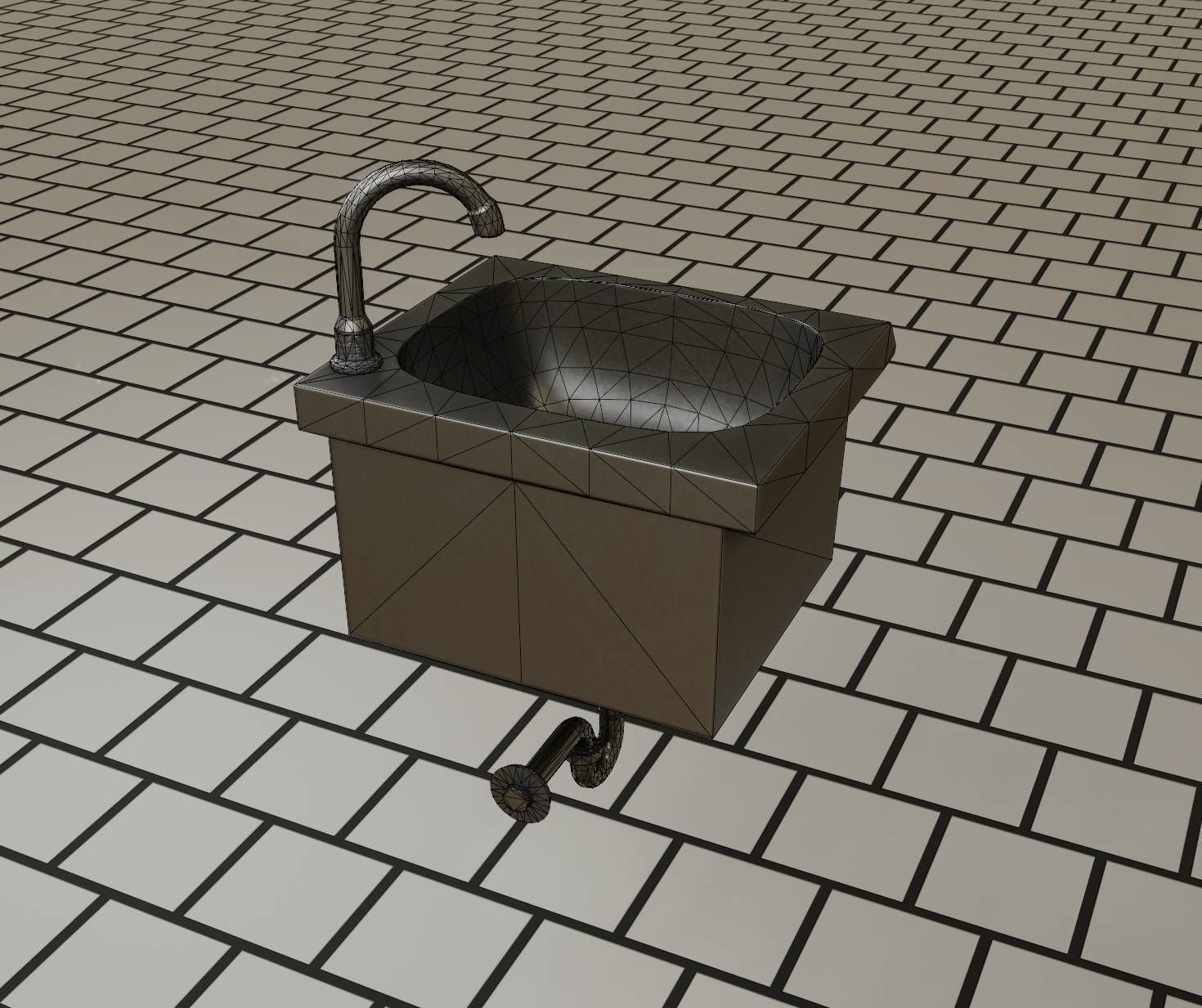 Public Metal Sink - 1 - Simple Low-poly 3D model_92