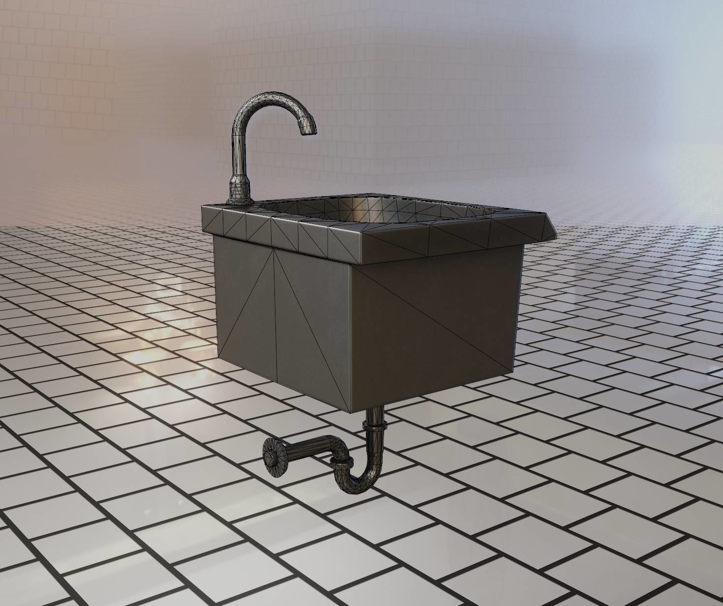 Public Metal Sink - 1 - Simple Low-poly 3D model_72